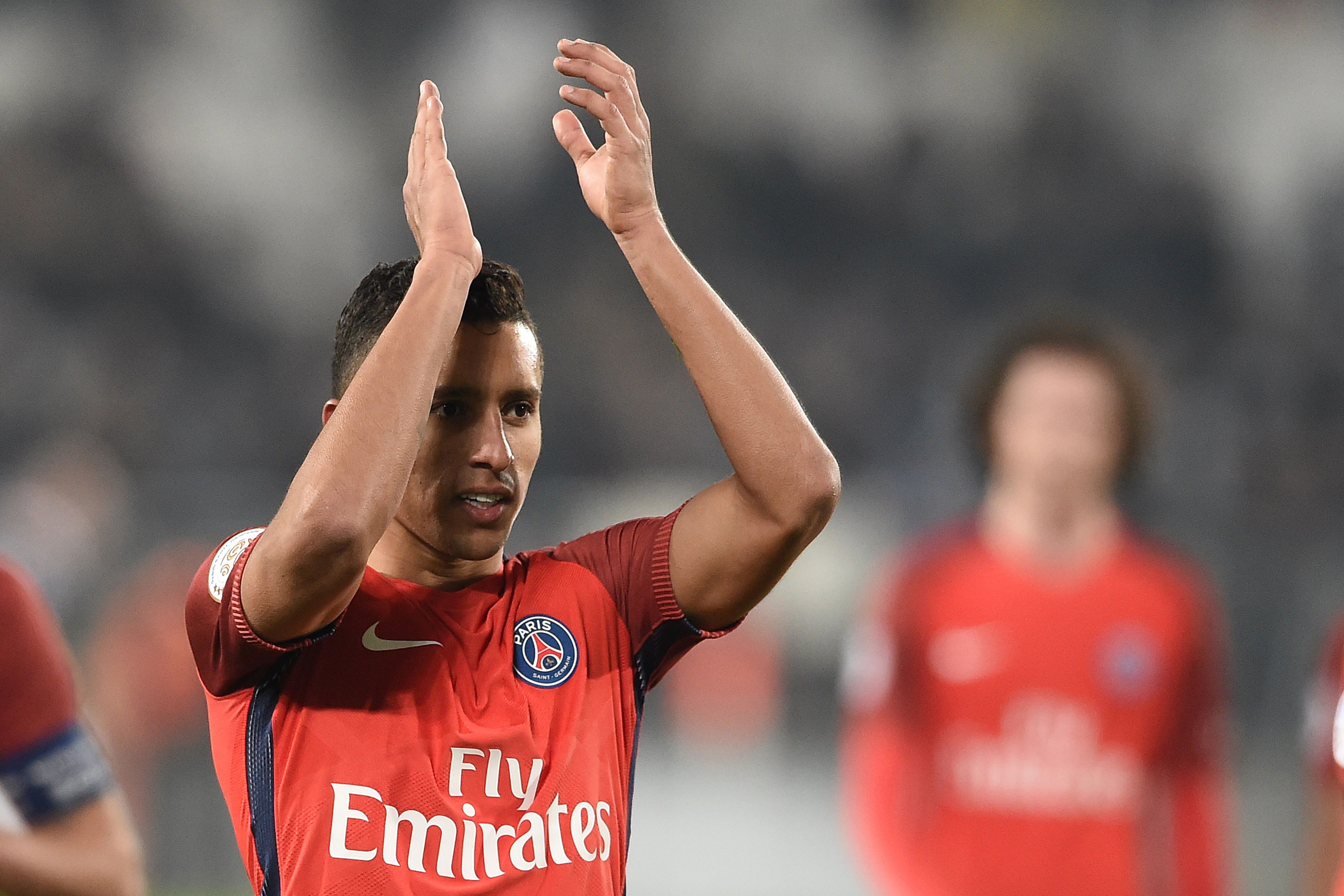 Paris Saint-Germain's Brazilian defender Marquinhos reacts after the French Ligue 1 football match between Bordeaux (FCGB) and Paris (PSG) on February 10, 2017 at the Matmut Atlantique stadium in Bordeaux, southwestern France. / AFP / NICOLAS TUCAT        (Photo credit should read NICOLAS TUCAT/AFP/Getty Images)