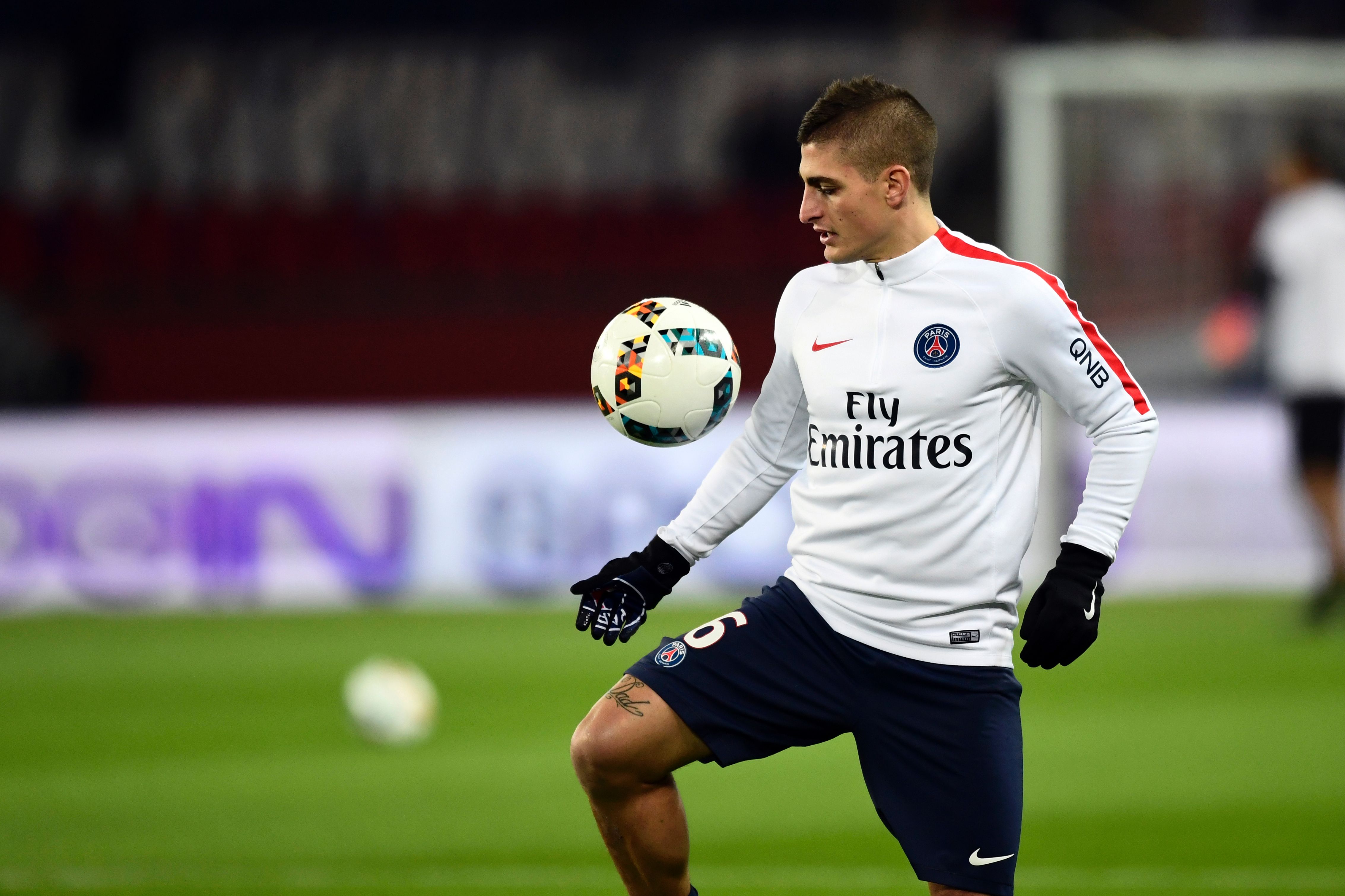 Paris Saint-Germain's Italian midfielder Marco Verratti warms up prior the French L1 football match between Paris Saint-Germain (PSG) and OGC Nice on December 11, 2016 at the Parc des Princes Stadium in Paris. AFP PHOTO/MIGUEL MEDINA / AFP / MM / MIGUEL MEDINA        (Photo credit should read MIGUEL MEDINA/AFP/Getty Images)