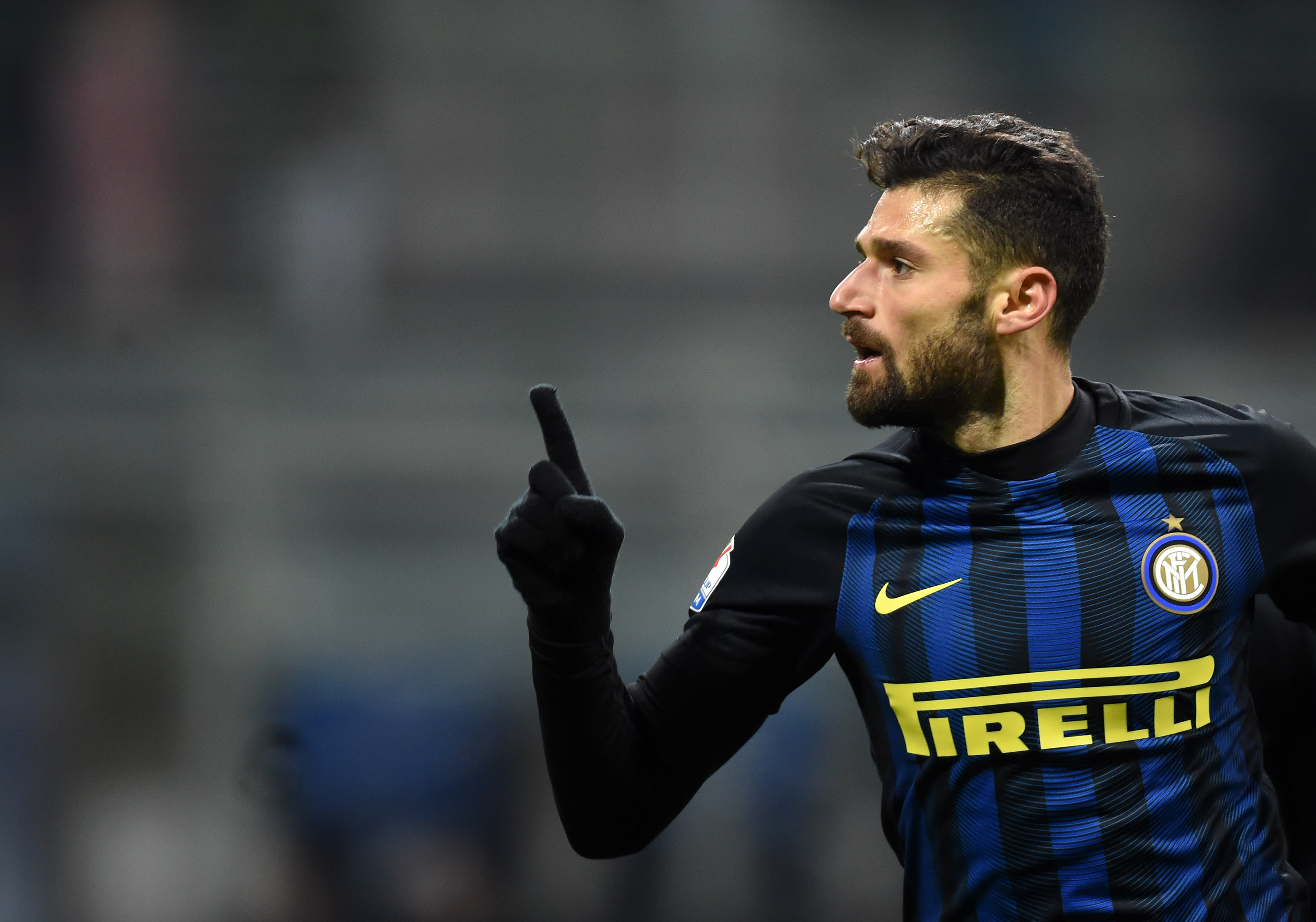 MILAN, ITALY - JANUARY 17:  Antonio Candreva of FC Internazionale celebrates his first goal during the TIM Cup match between FC Internazionale and Bologna FC at Stadio Giuseppe Meazza on January 17, 2017 in Milan, Italy.  (Photo by Pier Marco Tacca/Getty Images)