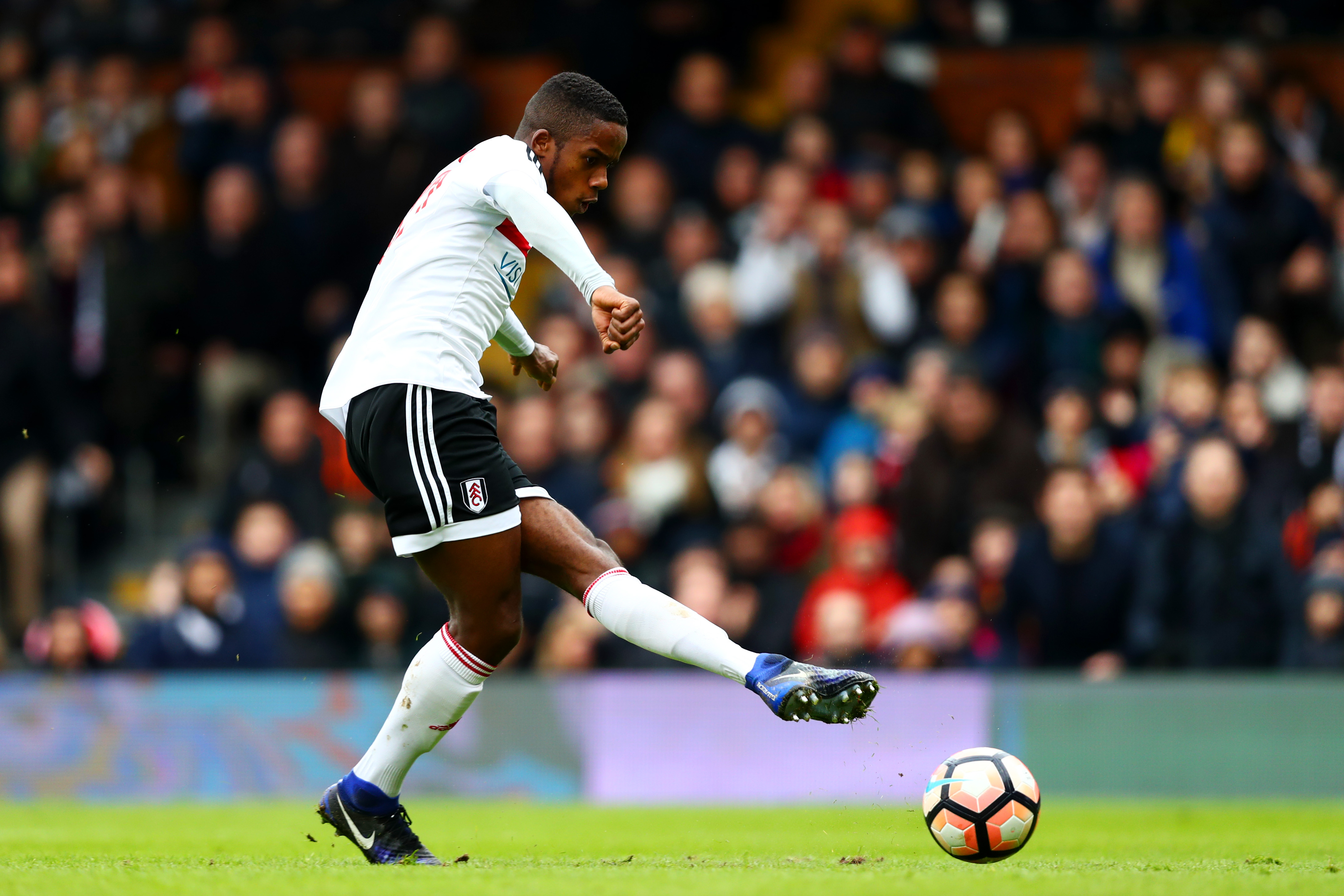 LONDON, ENGLAND - JANUARY 29:  Ryan Sessegnon of Fulham shoots at goal during the Emirates FA Cup Fourth Round match between Fulham and Hull City at Craven Cottage on January 29, 2017 in London, England.  (Photo by Dan Istitene/Getty Images)