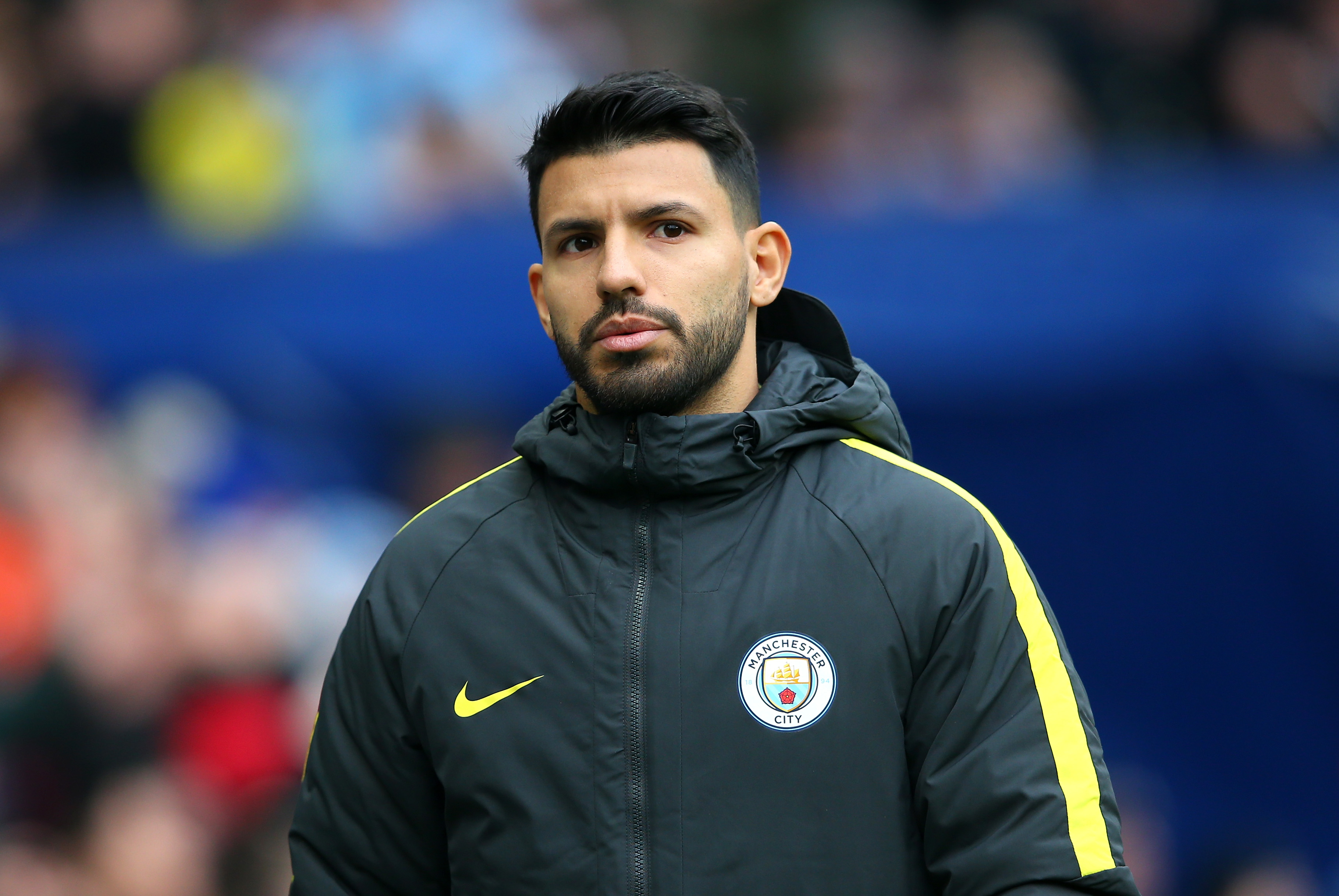 MANCHESTER, ENGLAND - FEBRUARY 05: Sergio Aguero of Manchester City looks on during the Premier League match between Manchester City and Swansea City at Etihad Stadium on February 5, 2017 in Manchester, England.  (Photo by Alex Livesey/Getty Images)