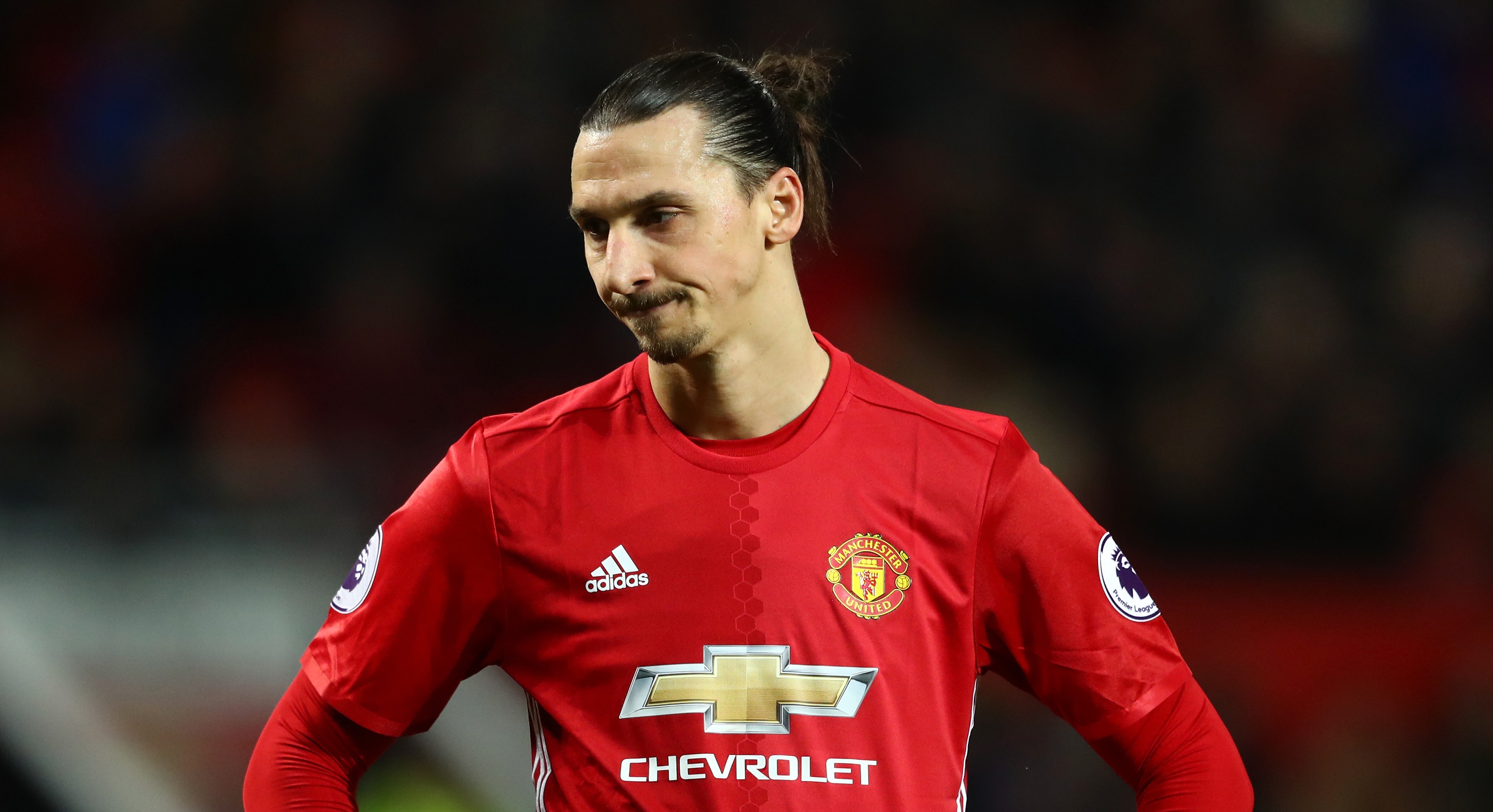 MANCHESTER, ENGLAND - FEBRUARY 01:  Zlatan Ibrahimovic of Manchester United looks on during the Premier League match between Manchester United and Hull City at Old Trafford on February 1, 2017 in Manchester, England.  (Photo by Clive Mason/Getty Images)