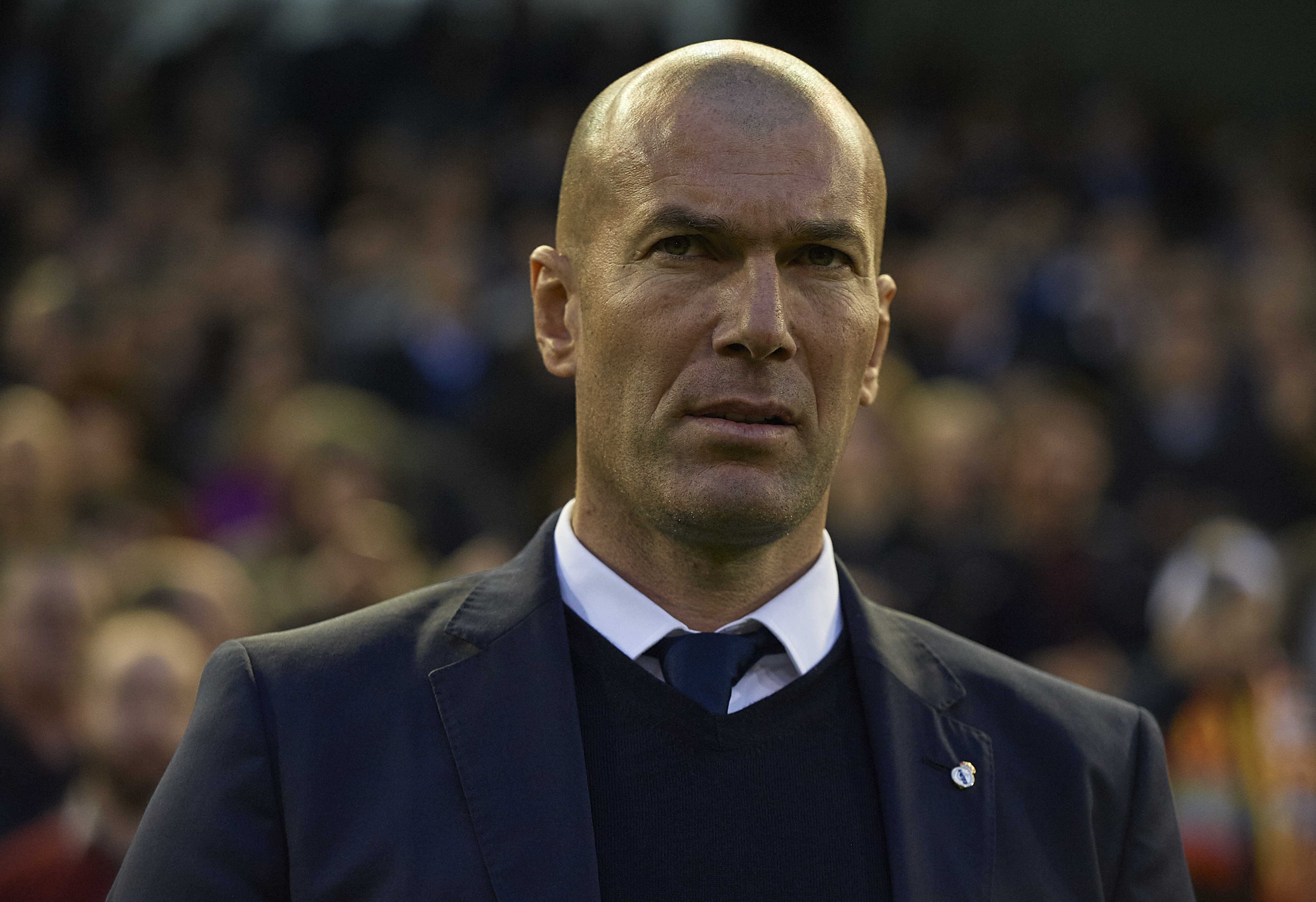 VALENCIA, SPAIN - FEBRUARY 22:  Real Madrid manager Zinedine Zidane looks on prior to the La Liga match between Valencia CF and Real Madrid at Mestalla Stadium on February 22, 2017 in Valencia, Spain.  (Photo by Manuel Queimadelos Alonso/Getty Images)