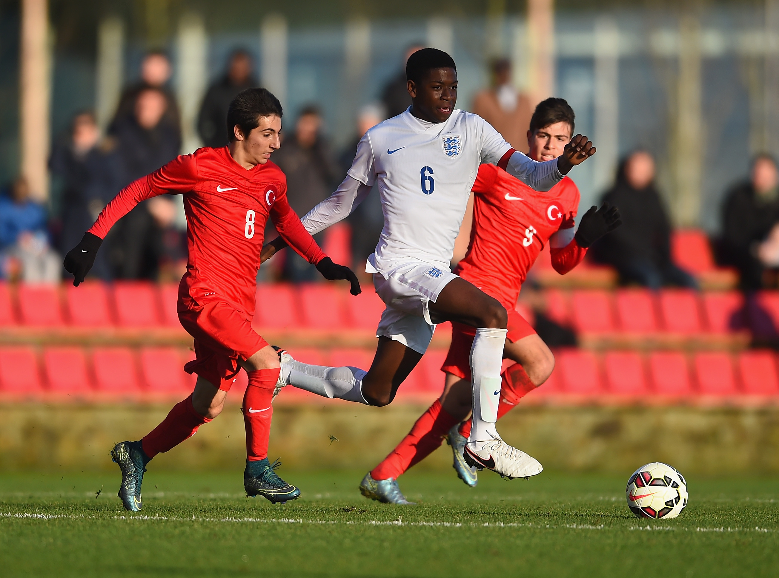 BURTON-UPON-TRENT, ENGLAND - DECEMBER 21:  Ajibola Alese of England in action during the International Friendly match between England U15 and Turkey U15 at St George's Park on December 21, 2015 in Burton-upon-Trent, England.  (Photo by Laurence Griffiths/Getty Images)