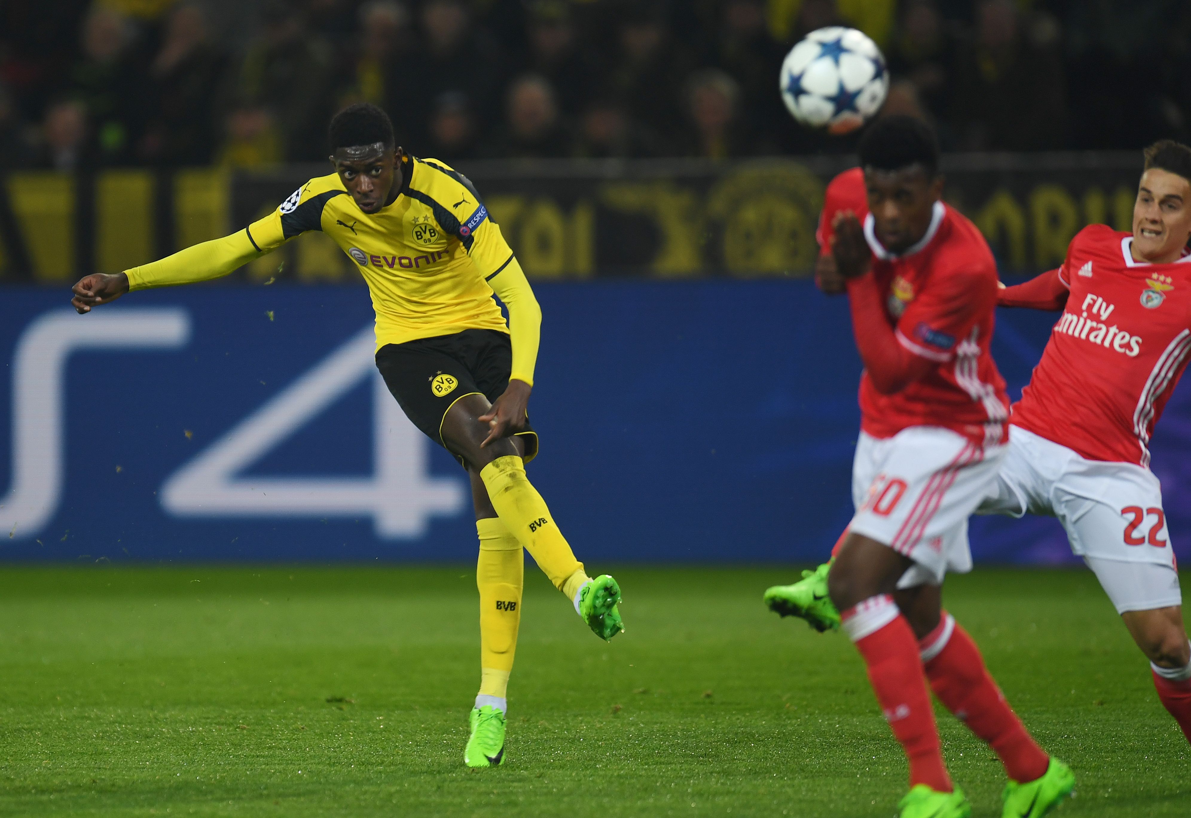 Dortmund's French midfielder Ousmane Dembelé during the UEFA Champions League Round of 16, 2nd-leg football match Borussia Dortmund v SL Benfica in Dortmund, western Germany on March 8, 2017. / AFP PHOTO / PATRIK STOLLARZ        (Photo credit should read PATRIK STOLLARZ/AFP/Getty Images)