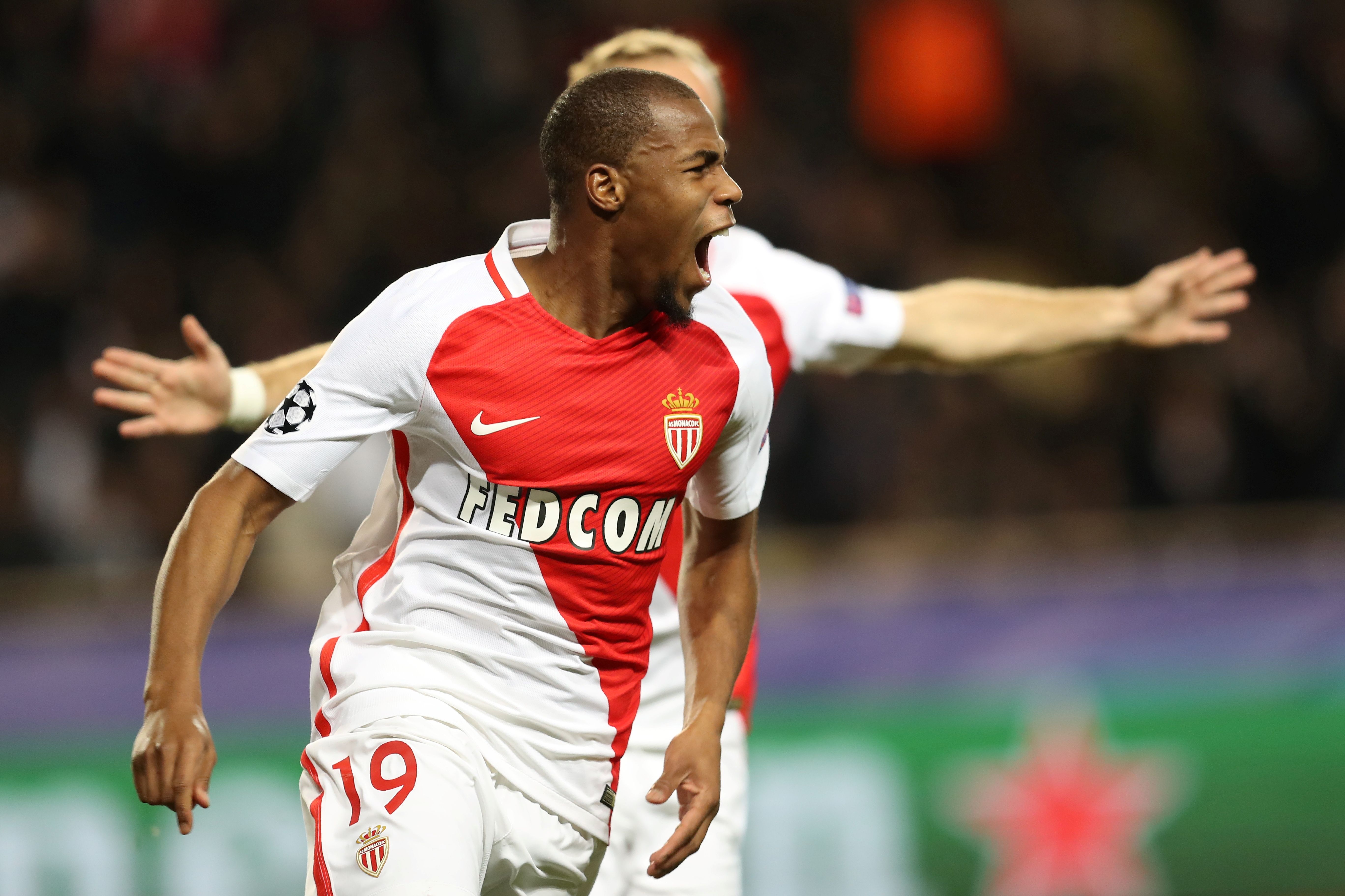 Monaco's French defender Djibril Sidibe celebrates after scoring their first goal during the UEFA Champions League group E football match AS Monaco and Tottenham Hotspur FC at the Louis II stadium in Monaco on November 22, 2016. / AFP / Valery HACHE        (Photo credit should read VALERY HACHE/AFP/Getty Images)