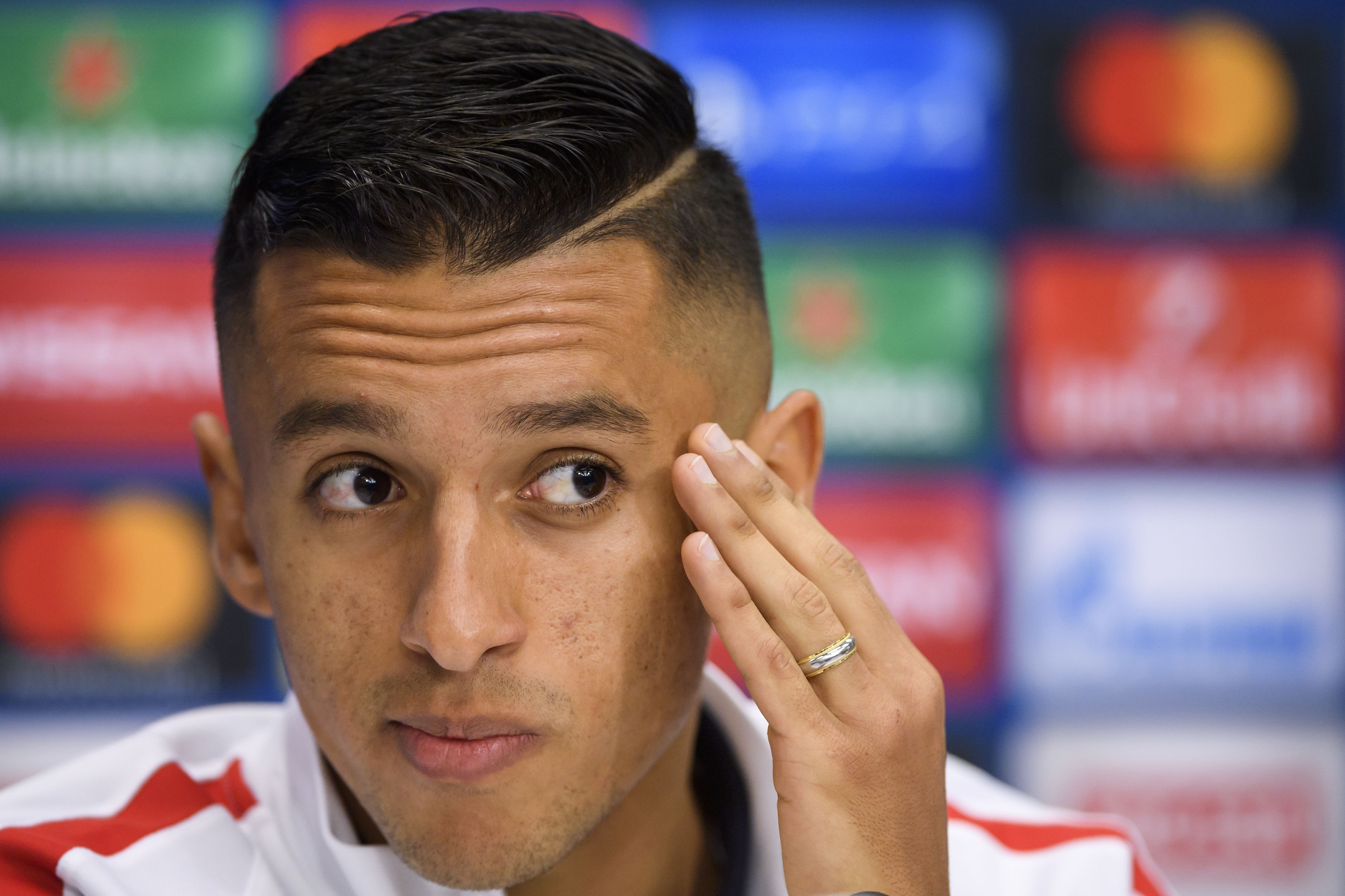 Paris Saint-Germain's Brazilian defender Marquinhos looks on during a press conference on the eve of the UEFA Champions League group A football match between FC Basel 1893 and Paris Saint-Germain on October 31, 2016 in Basel. / AFP / FABRICE COFFRINI        (Photo credit should read FABRICE COFFRINI/AFP/Getty Images)