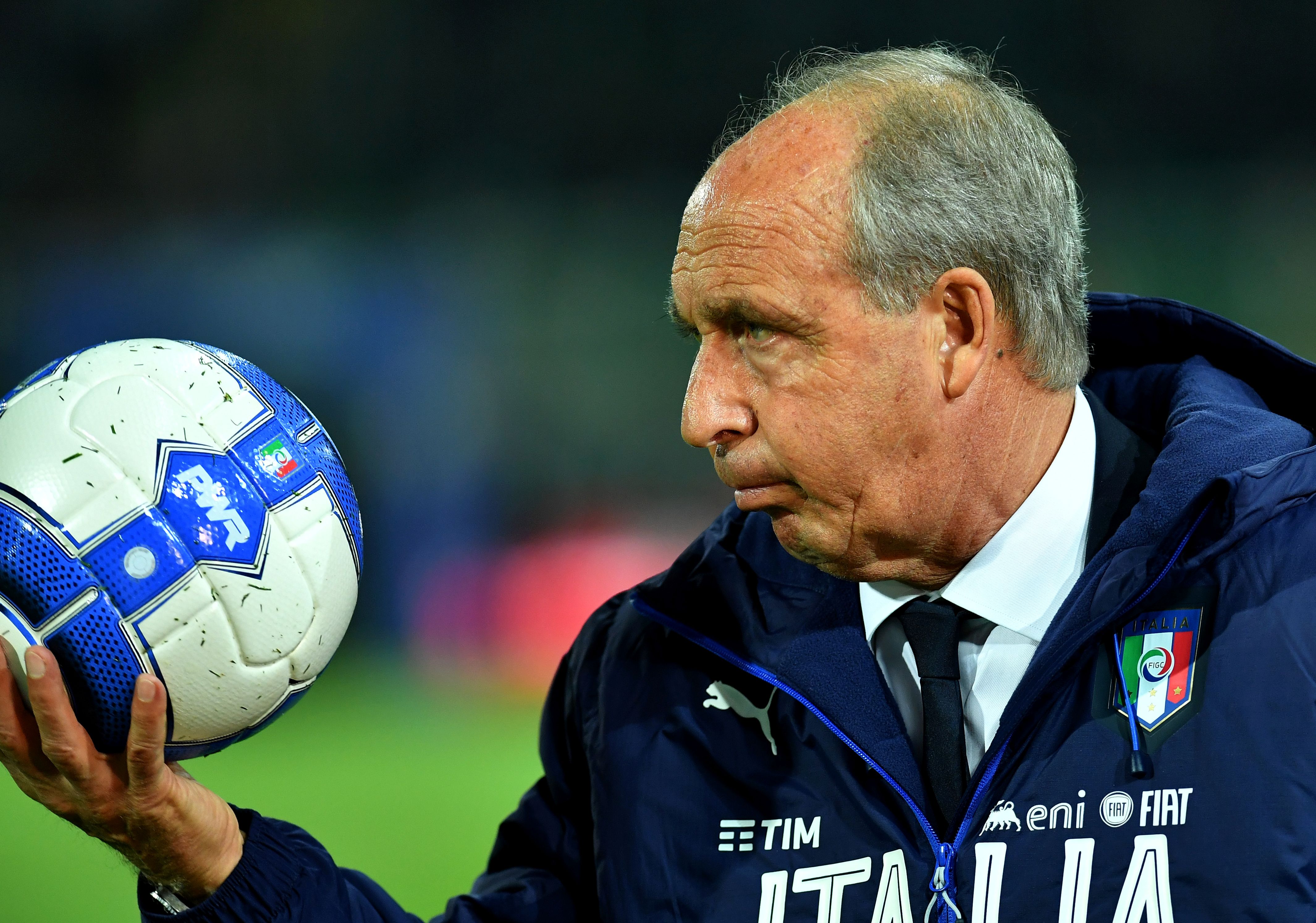 Italy's coach Giampiero Ventura looks on before the FIFA World Cup 2018 qualification football match between Italy and Albania on March 24, 2017 at Renzo Barbera stadium in Palermo.  / AFP PHOTO / ALBERTO PIZZOLI        (Photo credit should read ALBERTO PIZZOLI/AFP/Getty Images)