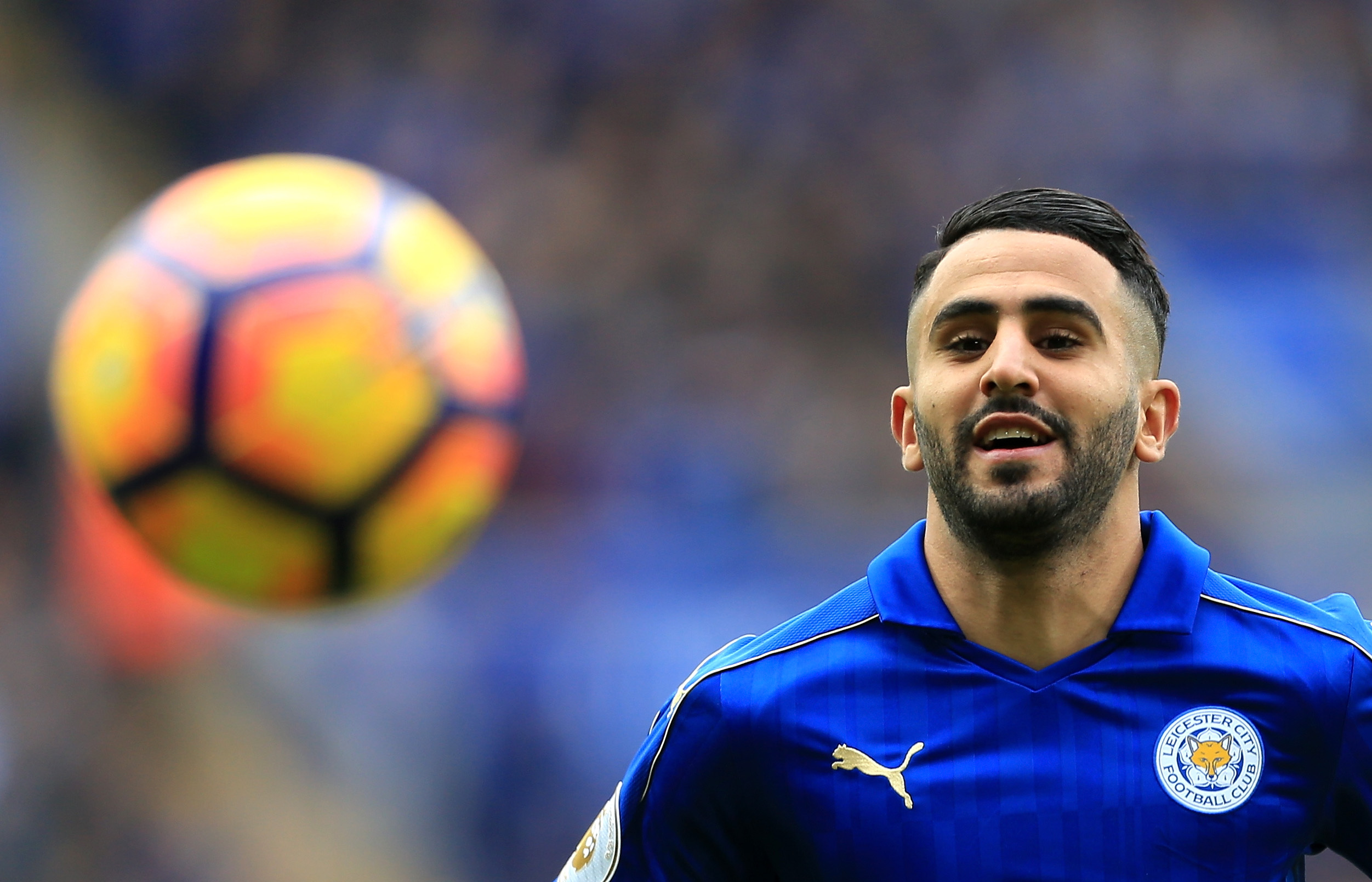 LEICESTER, ENGLAND - MARCH 04: Riyad Mahrez of Leicester City looks on during the Premier League match between Leicester City and Hull City at The King Power Stadium on March 4, 2017 in Leicester, England.  (Photo by Stephen Pond/Getty Images)