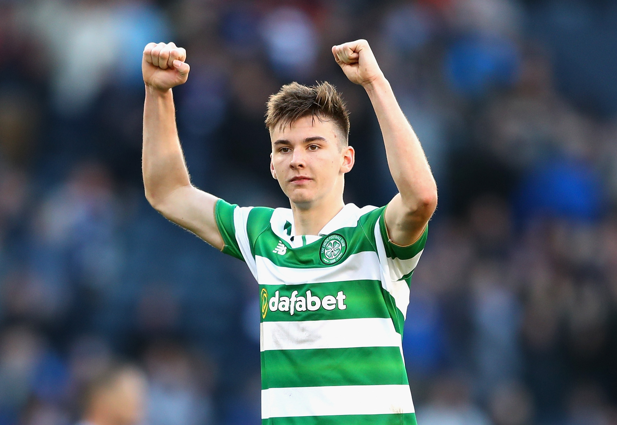 GLASGOW, SCOTLAND - OCTOBER 23:  Kieran Tierney of Celtic celebrates victory during the Betfred Cup Semi Final match between Rangers and Celtic at Hampden Park on October 23, 2016 in Glasgow, Scotland.  (Photo by Michael Steele/Getty Images)