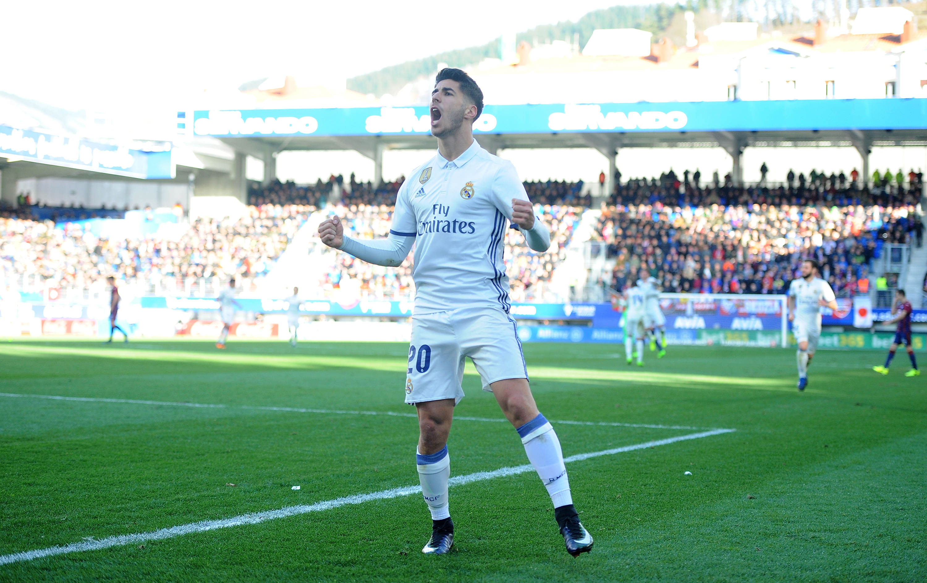 EIBAR, SPAIN - MARCH 04:  Marco Asensio of Real Madrid celebrates after scoring Real's 4th goal during the La Liga match between SD Eibar and Real Madrid CF at Estadio Municipal de Ipurua on March 4, 2017 in Eibar, Spain.  (Photo by Denis Doyle/Getty Images)