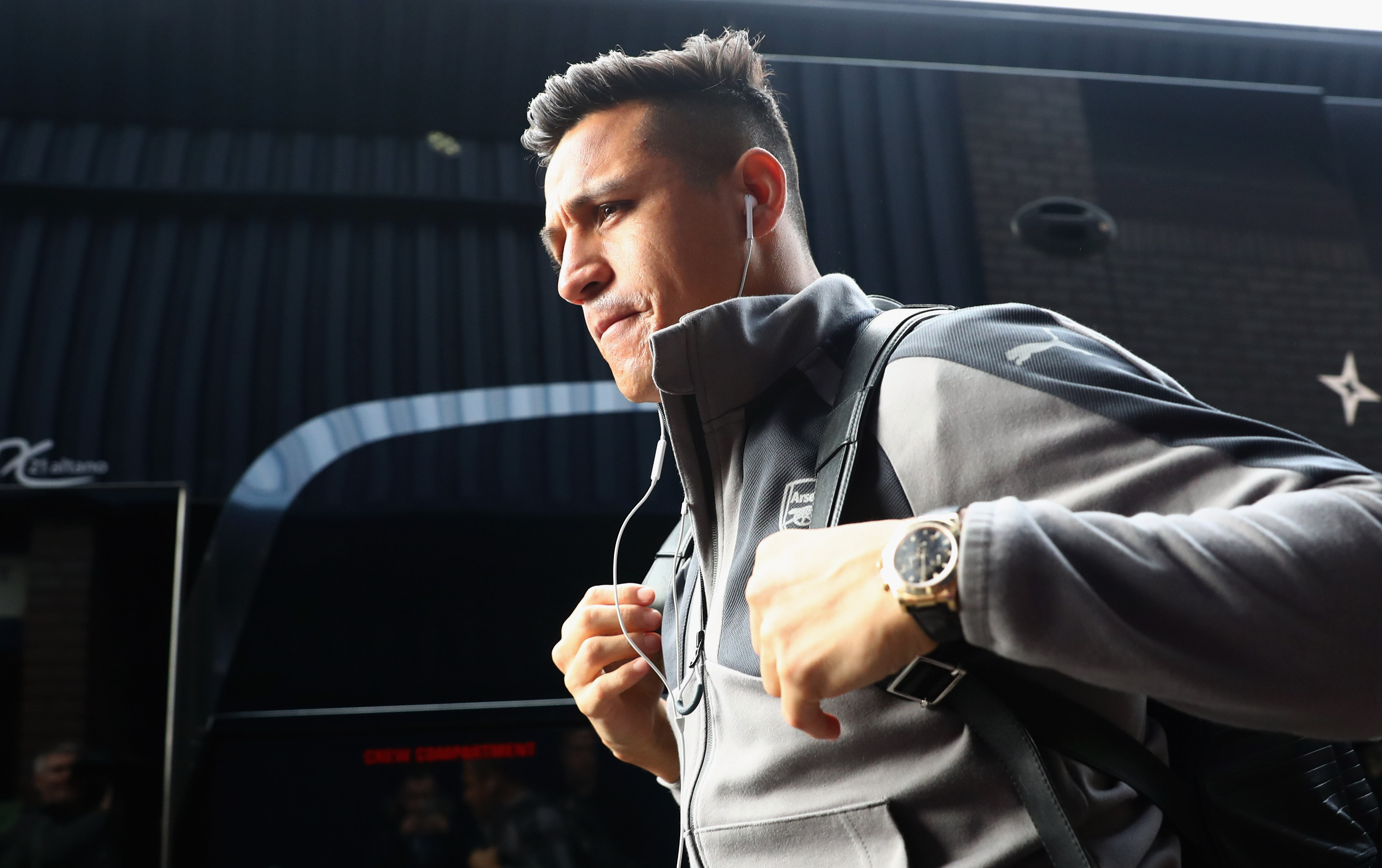 WEST BROMWICH, ENGLAND - MARCH 18:  Alexis Sanchez of Arsenal arrives prior to the Premier League match between West Bromwich Albion and Arsenal at The Hawthorns on March 18, 2017 in West Bromwich, England.  (Photo by Matthew Lewis/Getty Images)