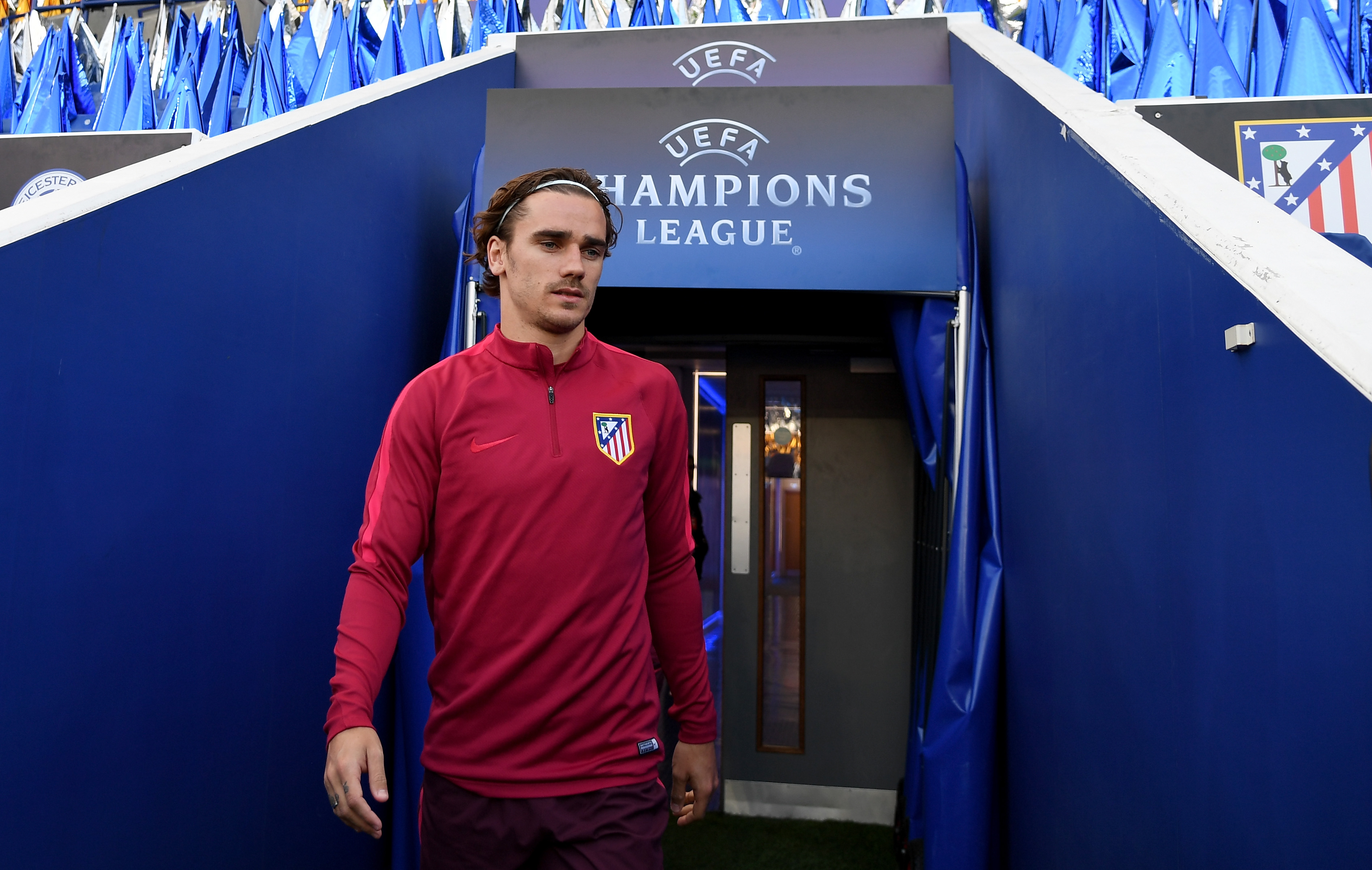 LEICESTER, ENGLAND - APRIL 17:  Antoine Griezmann of Atletico Madrid pictured during a training session at The King Power Stadium on April 17, 2017 in Leicester, England.  (Photo by Ross Kinnaird/Getty Images)