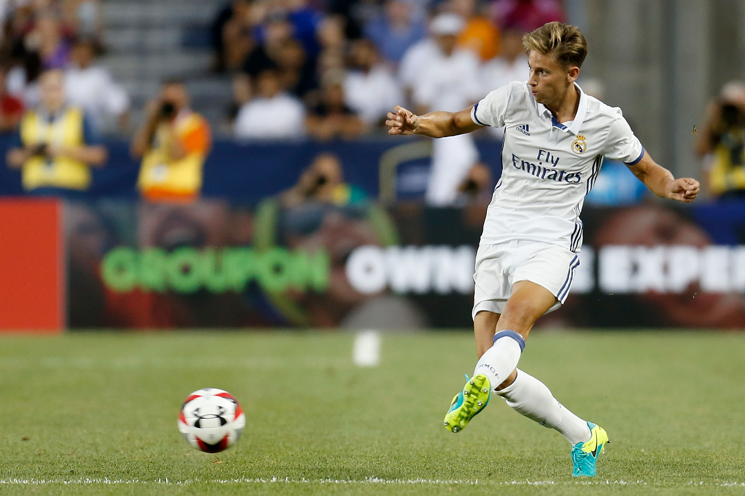 COLUMBUS, OH - JULY 27:  Marcos Llorente #27 of Real Madrid C.F. controls the ball during the game against Paris Saint-Germain F.C. on July 27, 2016 at Ohio Stadium in Columbus, Ohio. Paris Saint-Germain F.C. defeated Real Madrid C.F. 3-1. (Photo by Kirk Irwin/Getty Images)
