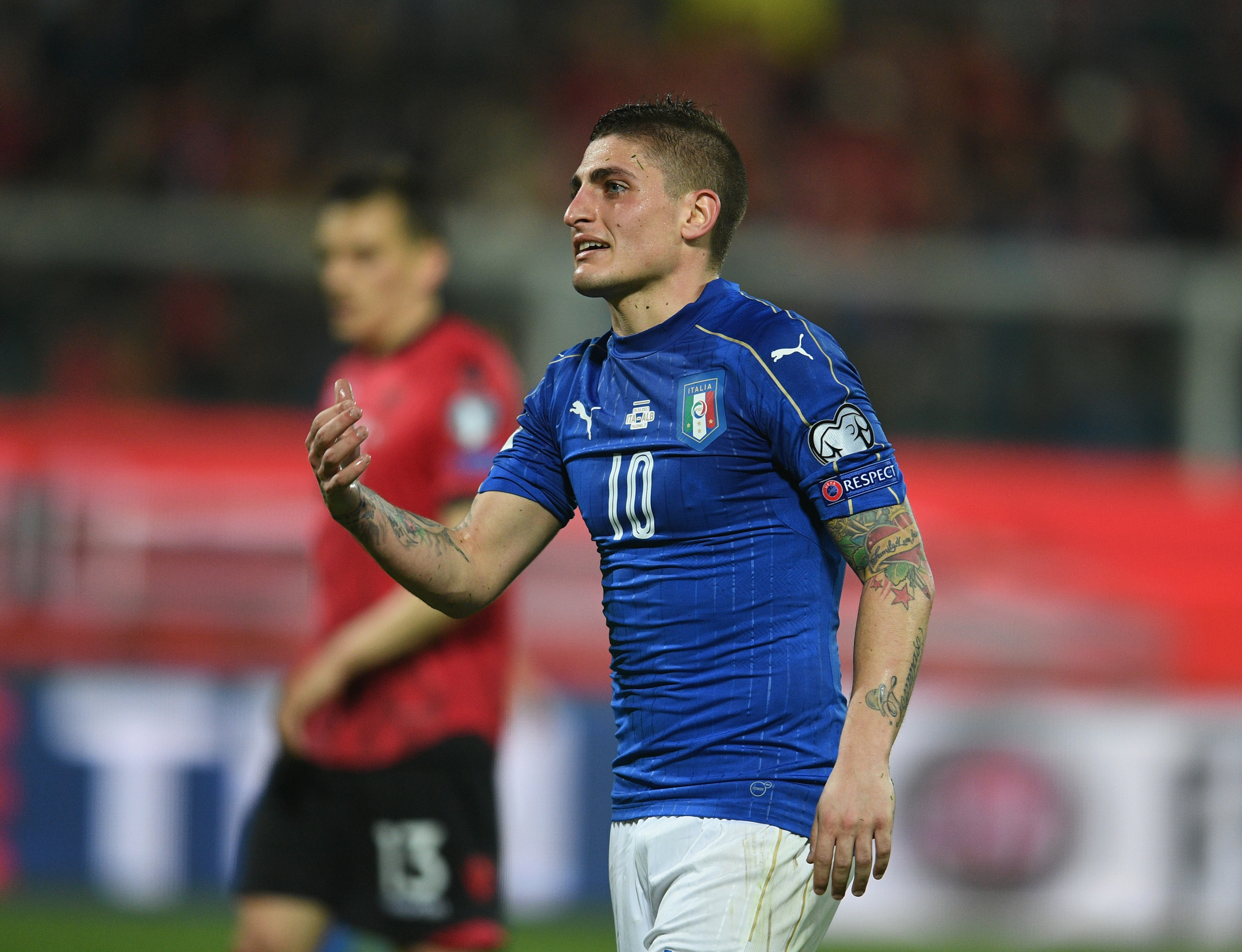 PALERMO, ITALY - MARCH 24:  Marco Verratti of Italy looks on during the FIFA 2018 World Cup Qualifier between Italy and Albania at Stadio Renzo Barbera on March 24, 2017 in Palermo, .  (Photo by Claudio Villa/Getty Images)