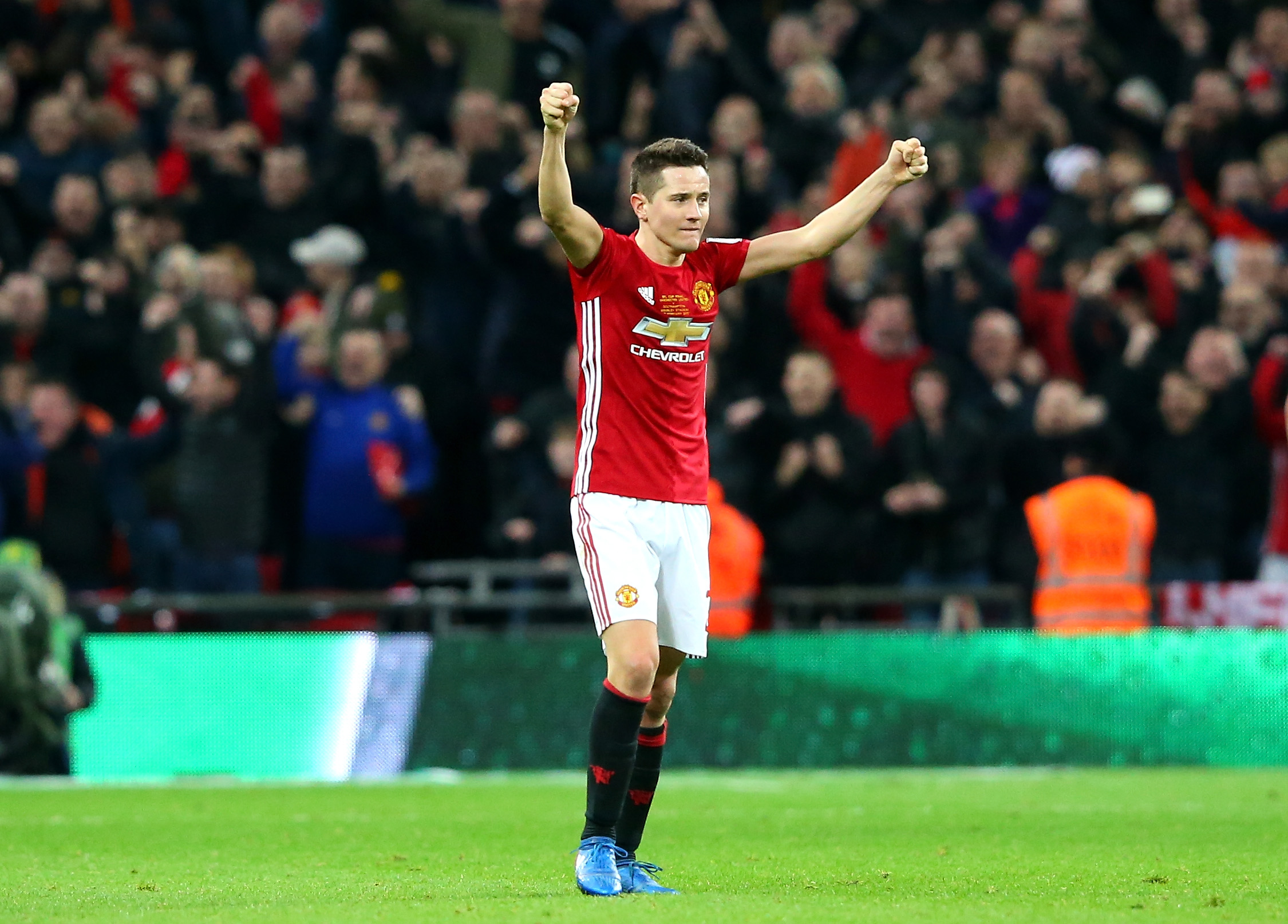 LONDON, ENGLAND - FEBRUARY 26:  Ander Herrera of Manchester United celebrates victory after the EFL Cup Final match between Manchester United and Southampton at Wembley Stadium on February 26, 2017 in London, England. Manchester United beat Southampton 3-2.  (Photo by Alex Livesey/Getty Images)