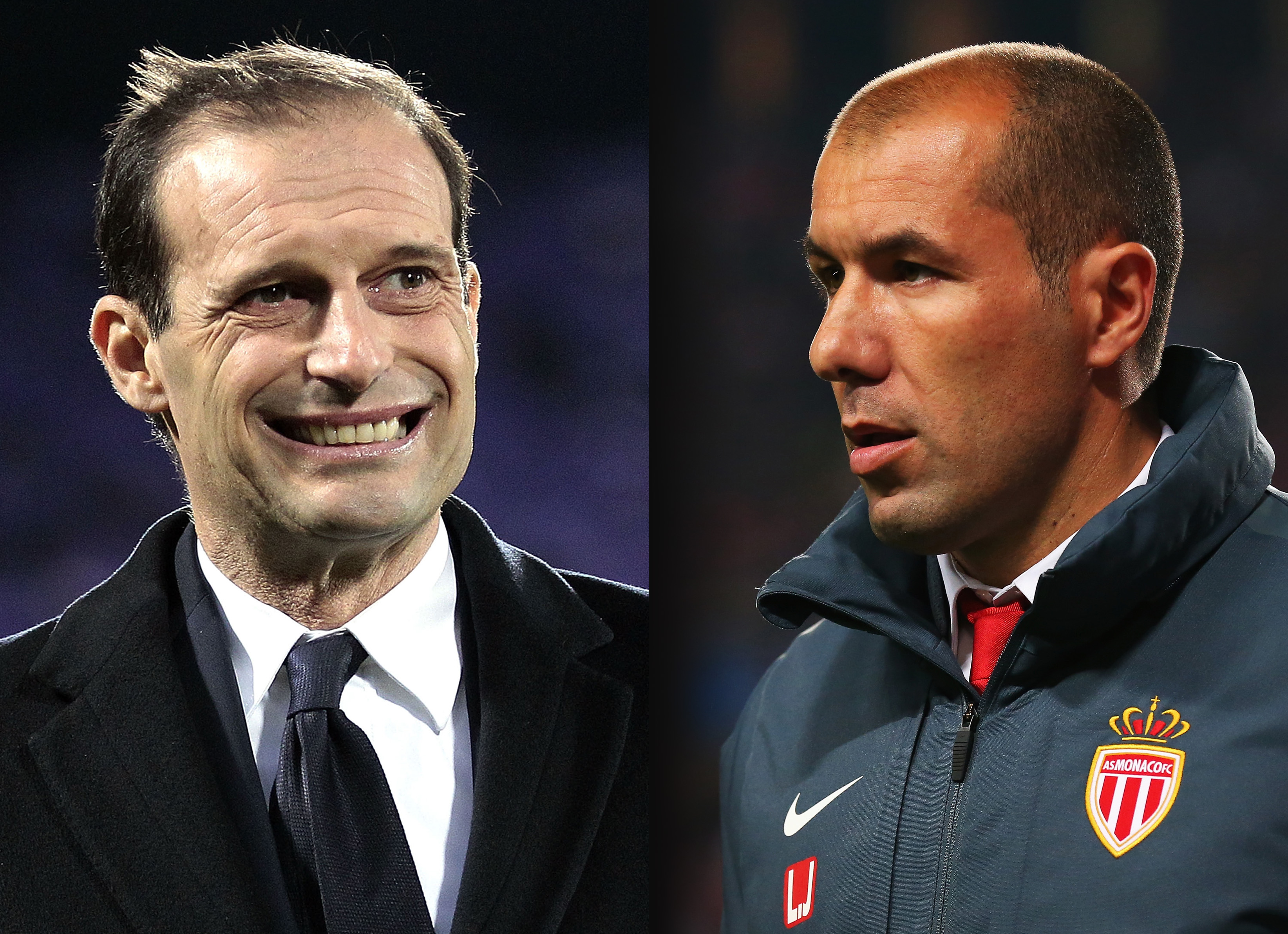 FILE PHOTO (EDITORS NOTE: COMPOSITE OF TWO IMAGES - Image numbers (L) 631764068 and 470720084) In this composite image a comparision has been made between Massimiliano Allegri head coach of Juventus FC and Leonardo Jardim, coach of Monaco.  AS Monaco and Juventus meet in one of the UEFA Champions League Semi Finals.  ***LEFT IMAGE*** FLORENCE, ITALY - JANUARY 15: Massimiliano Allegri head coach of Juventus FC reacts during the Serie A match between ACF Fiorentina and Juventus FC at Stadio Artemio Franchi on January 15, 2017 in Florence, Italy. (Photo by Gabriele Maltinti/Getty Images) ***RIGHT IMAGE*** MONACO - APRIL 22: Leonardo Jardim, coach of Monaco looks on after the UEFA Champions League quarter-final second leg match between AS Monaco FC and Juventus at Stade Louis II on April 22, 2015 in Monaco, Monaco. (Photo by Alex Livesey/Getty Images)