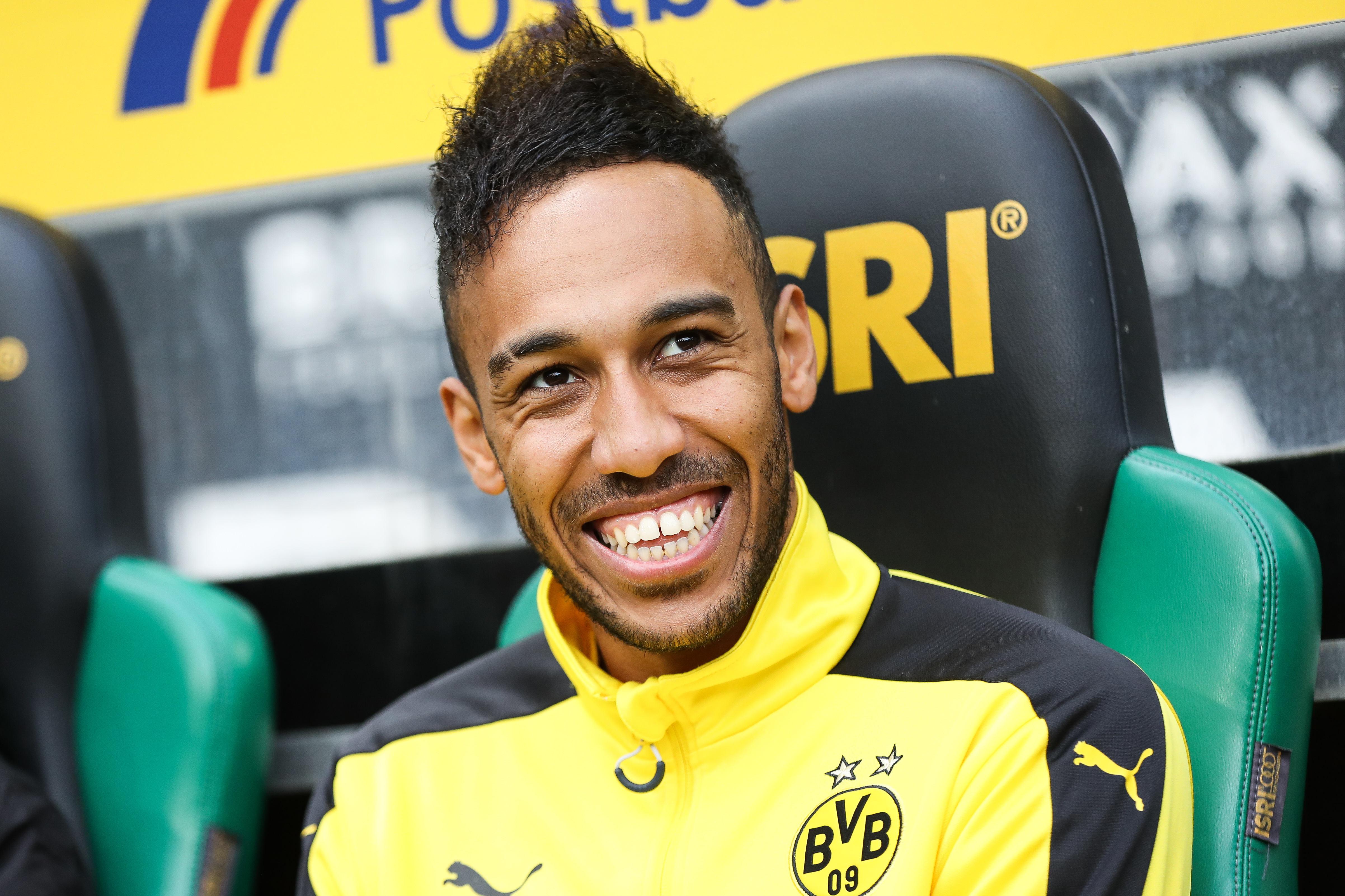 MOENCHENGLADBACH, GERMANY - APRIL 22: Pierre-Emerick Aubameyang of Dortmund sits on the bench prior the Bundesliga match between Borussia Moenchengladbach and Borussia Dortmund at Borussia-Park on April 22, 2017 in Moenchengladbach, Germany. (Photo by Maja Hitij/Bongarts/Getty Images)