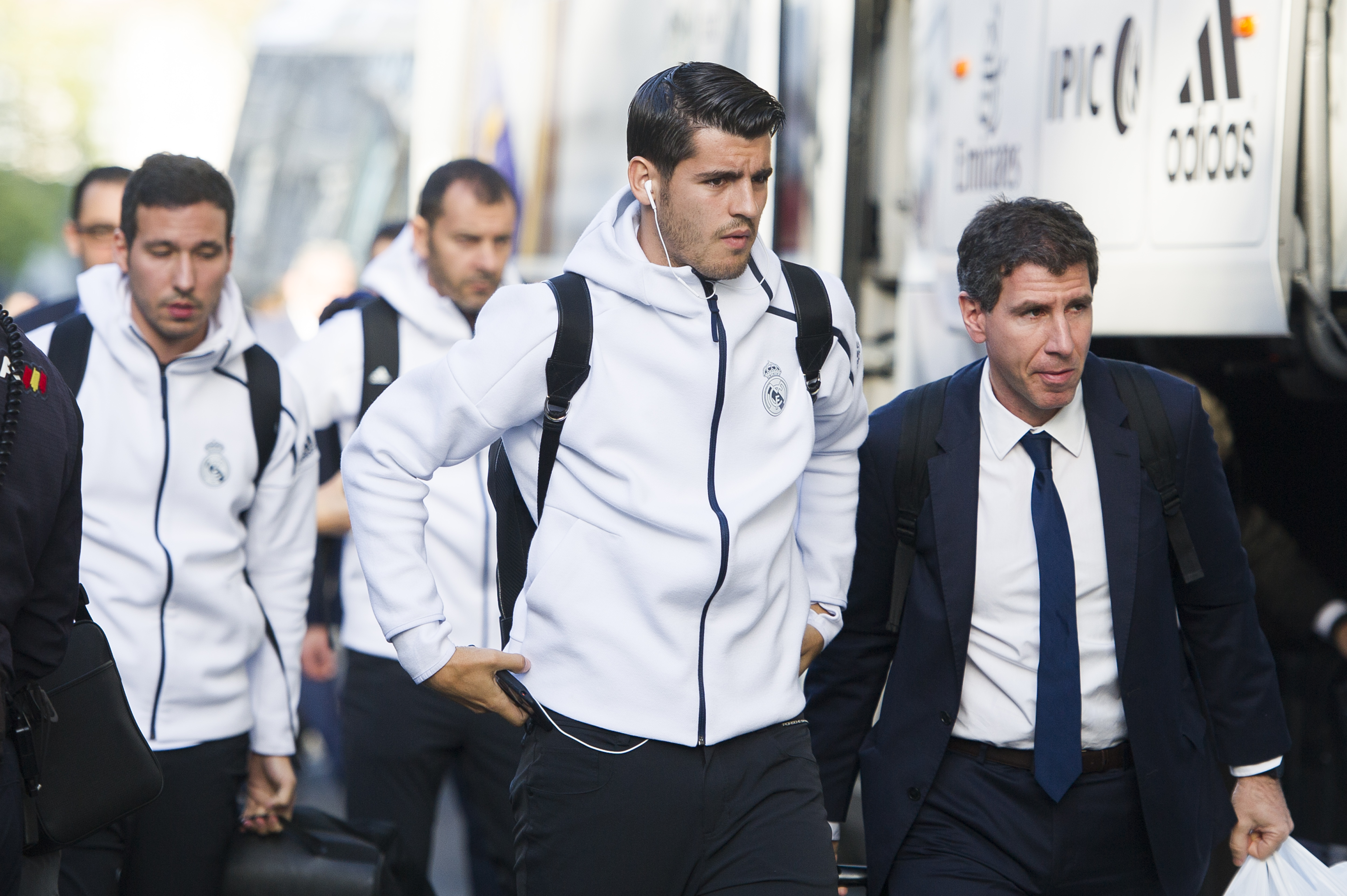 LA CORUNA, SPAIN - APRIL 26: Alvaro Morata of Real Madrid arrives at Riazor Stadium ahead of the La Liga match between RC Deportivo La Coruna and Real Madrid CF at Riazor Stadium on April 26, 2017 in La Coruna, Spain.  (Photo by Juan Manuel Serrano Arce/Getty Images)