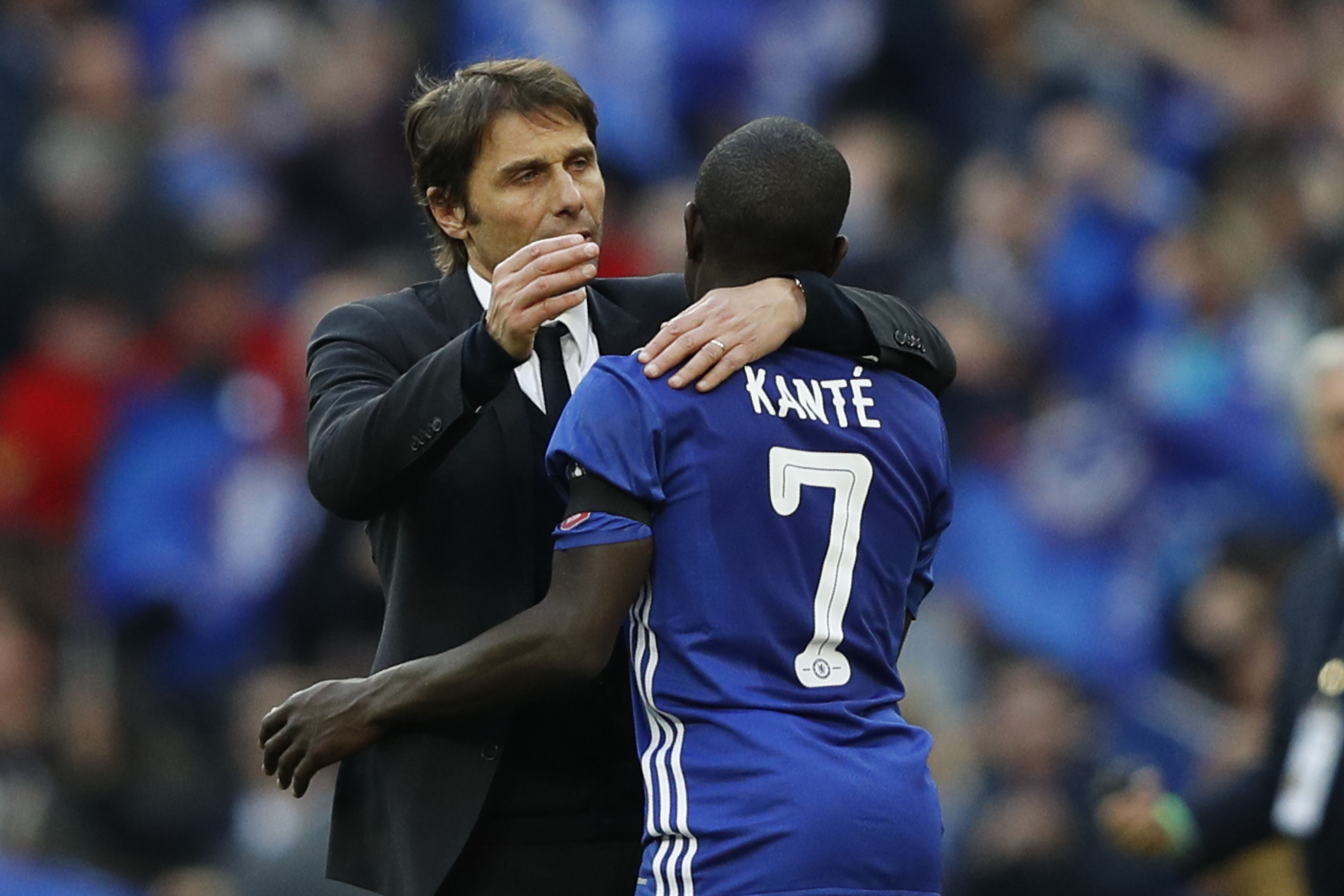 Will we see Antonio Conte manage Kante again? (Photo by Adrian Dennis/AFP/Getty Images)
