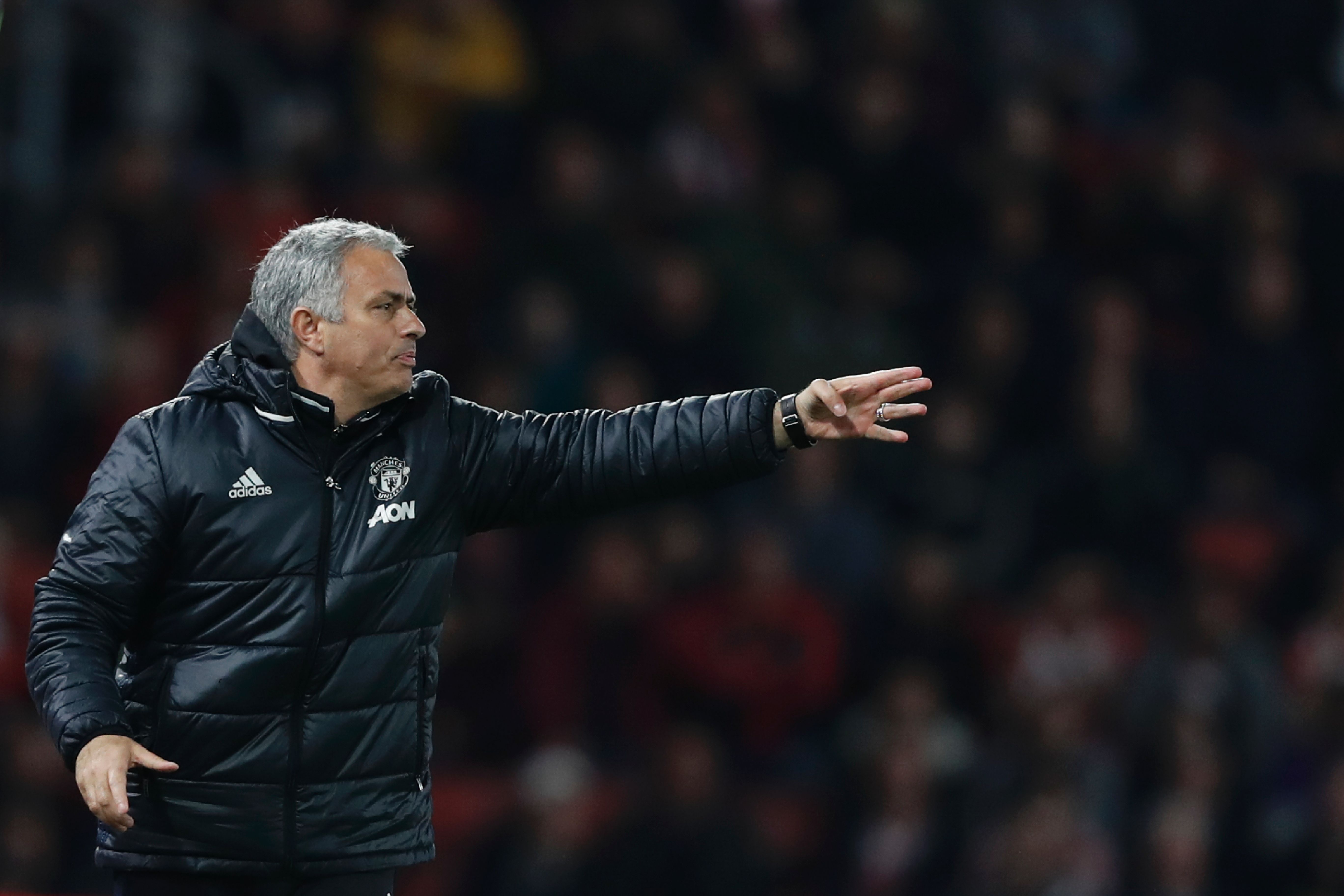 Manchester United's Portuguese manager Jose Mourinho gestures from the touchline during the English Premier League football match between Southampton and Manchester United at St Mary's Stadium in Southampton, southern England on May 17, 2017. / AFP PHOTO / Adrian DENNIS / RESTRICTED TO EDITORIAL USE. No use with unauthorized audio, video, data, fixture lists, club/league logos or 'live' services. Online in-match use limited to 75 images, no video emulation. No use in betting, games or single club/league/player publications.  /         (Photo credit should read ADRIAN DENNIS/AFP/Getty Images)