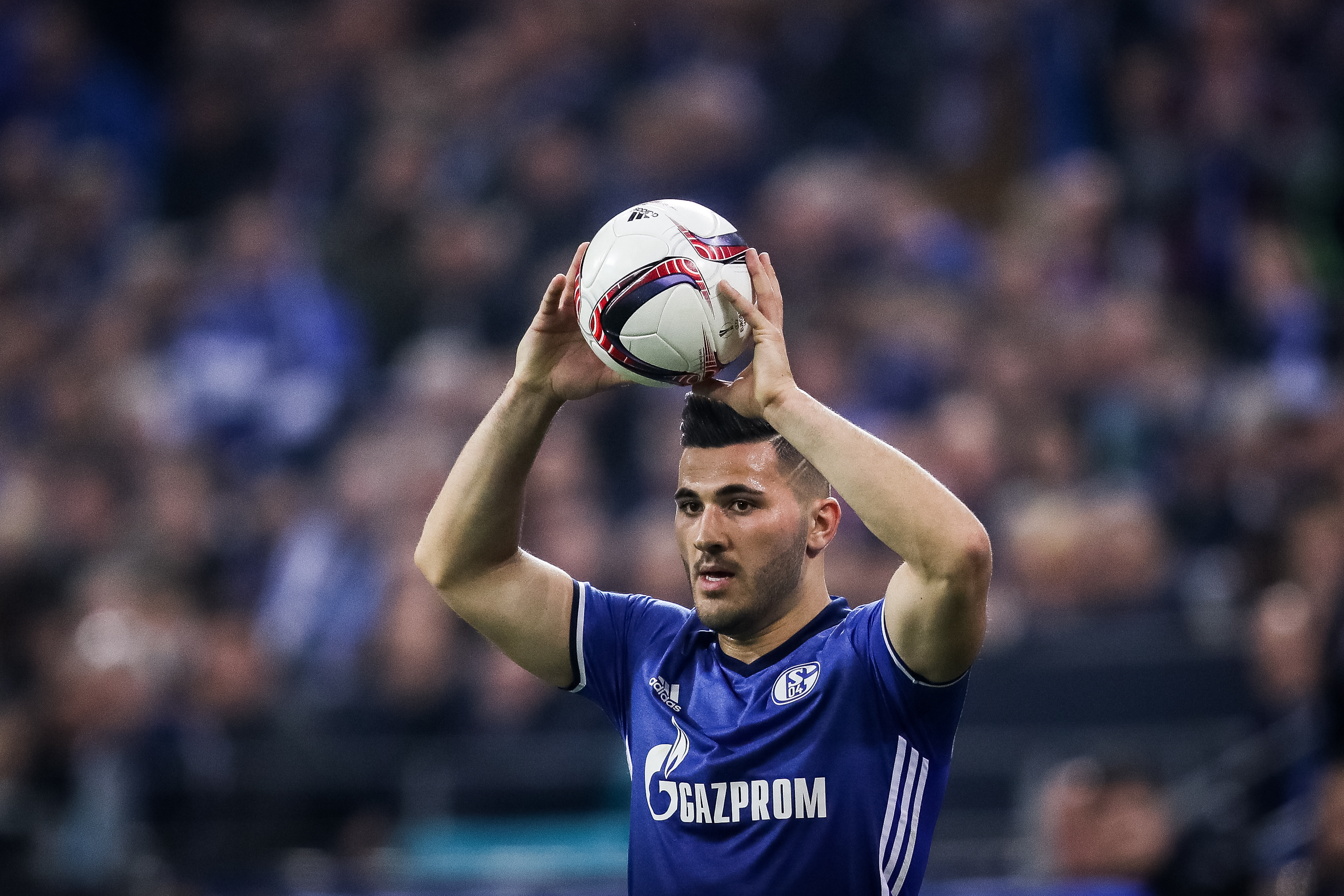 GELSENKIRCHEN, GERMANY - APRIL 20: Sead Kolasinac of Schalke holds the ball during the UEFA Europa League quarter final second leg match between FC Schalke 04 and Ajax Amsterdam at Veltins-Arena on April 20, 2017 in Gelsenkirchen, Germany. (Photo by Maja Hitij/Bongarts/Getty Images)