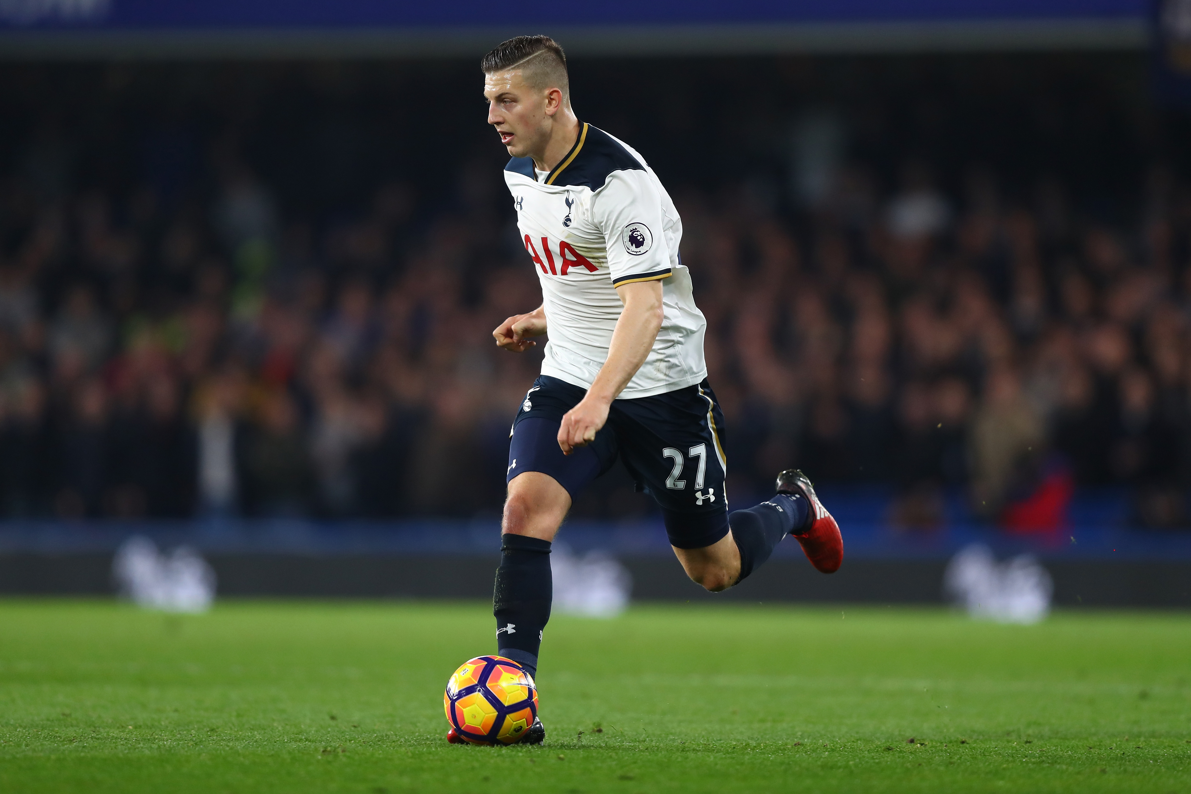 LONDON, ENGLAND - NOVEMBER 26: Kevin Wimmer of Tottenham Hotspur in action during the Premier League match between Chelsea and Tottenham Hotspur at Stamford Bridge on November 26, 2016 in London, England.  (Photo by Clive Rose/Getty Images)