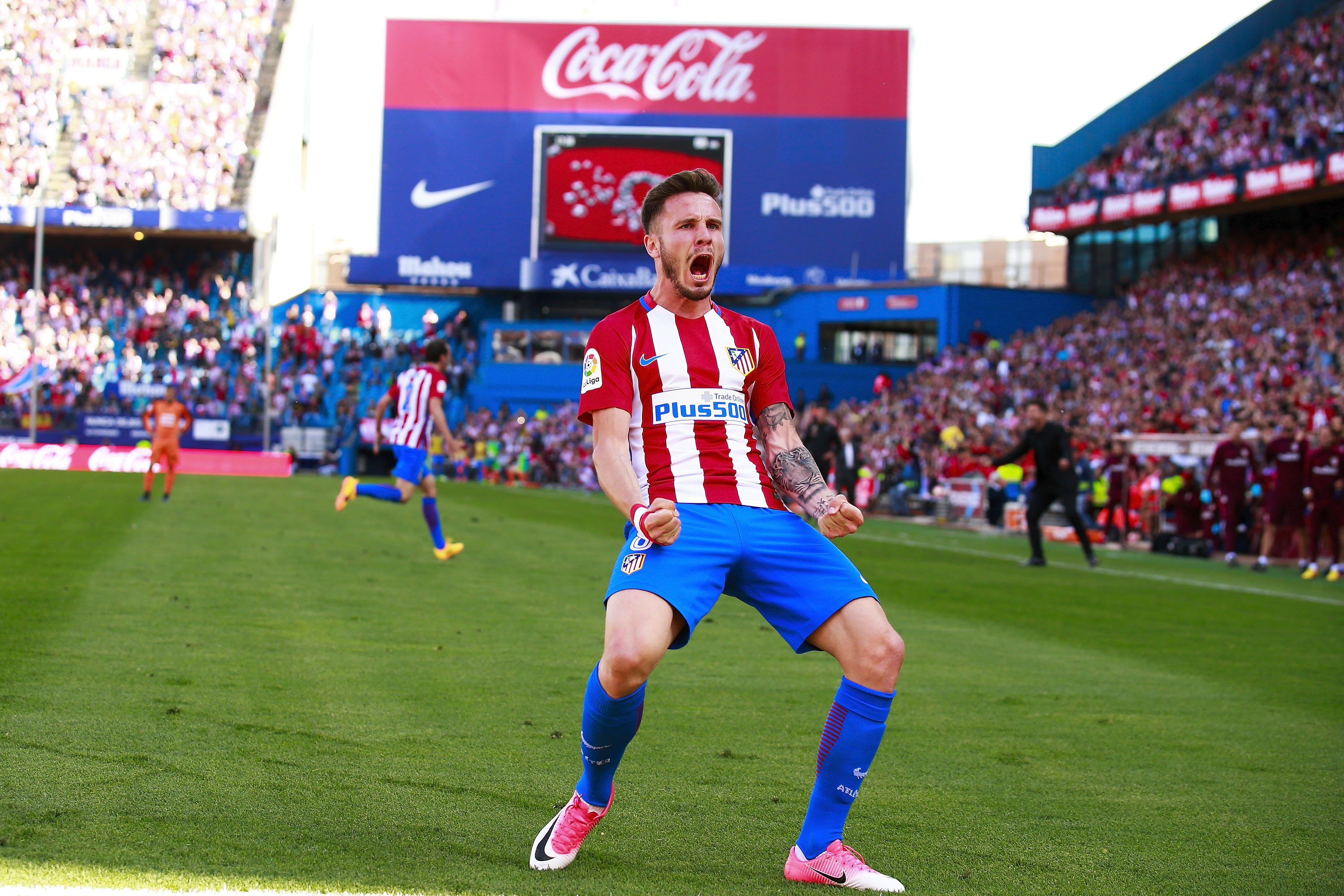 MADRID, SPAIN - MAY 06: Saul Niguez of Atletico de Madrid celebrates scoring their opening goal during the La Liga match between Club Atletico de Madrid and SD Eibar at Estadio Vicente Calderon on May 6, 2017 in Madrid, Spain.  (Photo by Gonzalo Arroyo Moreno/Getty Images)