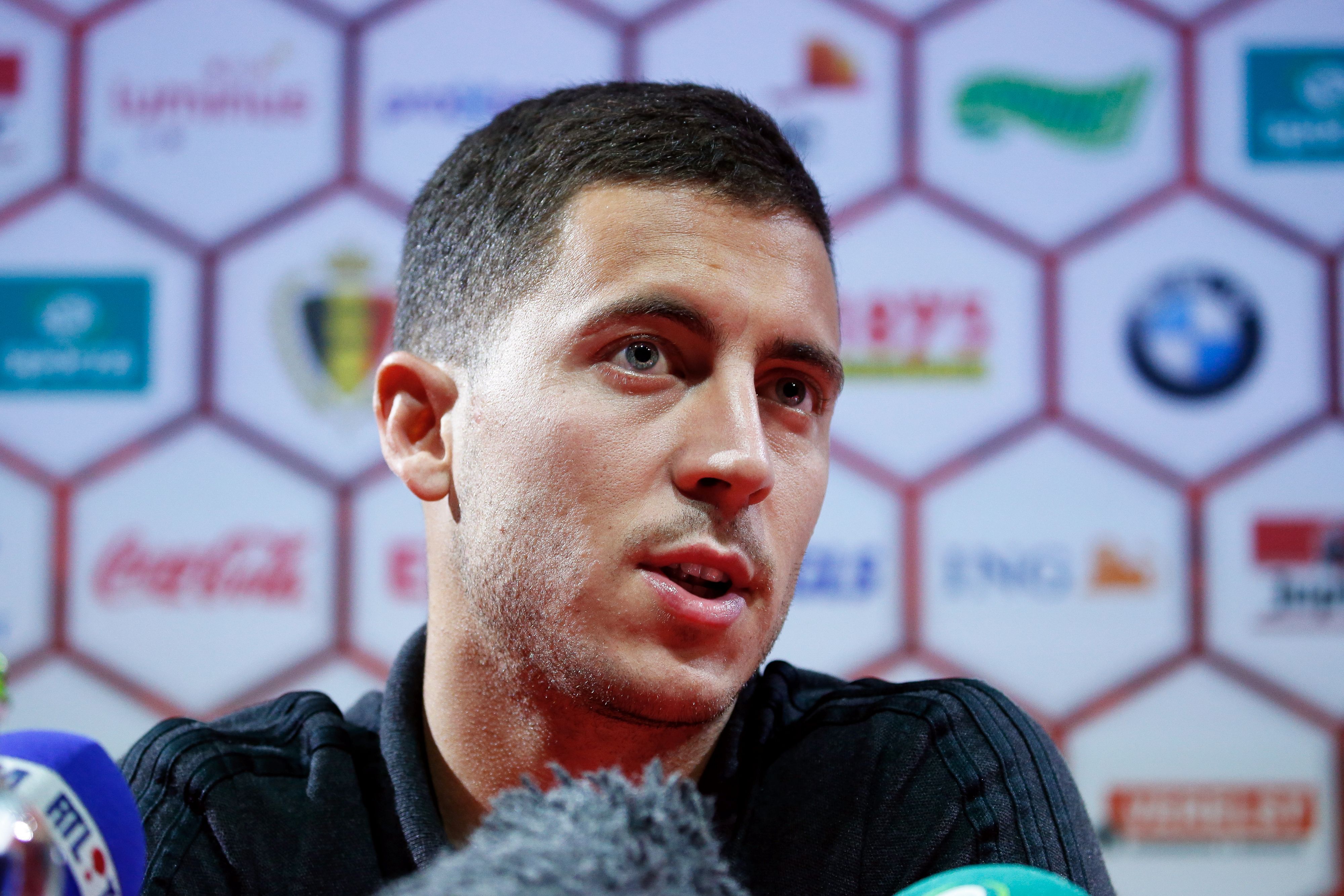 Belgium's Eden Hazard gives a press conference in Tubize, on June 4, 2017, on the eve of a friendly football match between Belgium and Czech Republic. / AFP PHOTO / Belga / BRUNO FAHY / Belgium OUT        (Photo credit should read BRUNO FAHY/AFP/Getty Images)