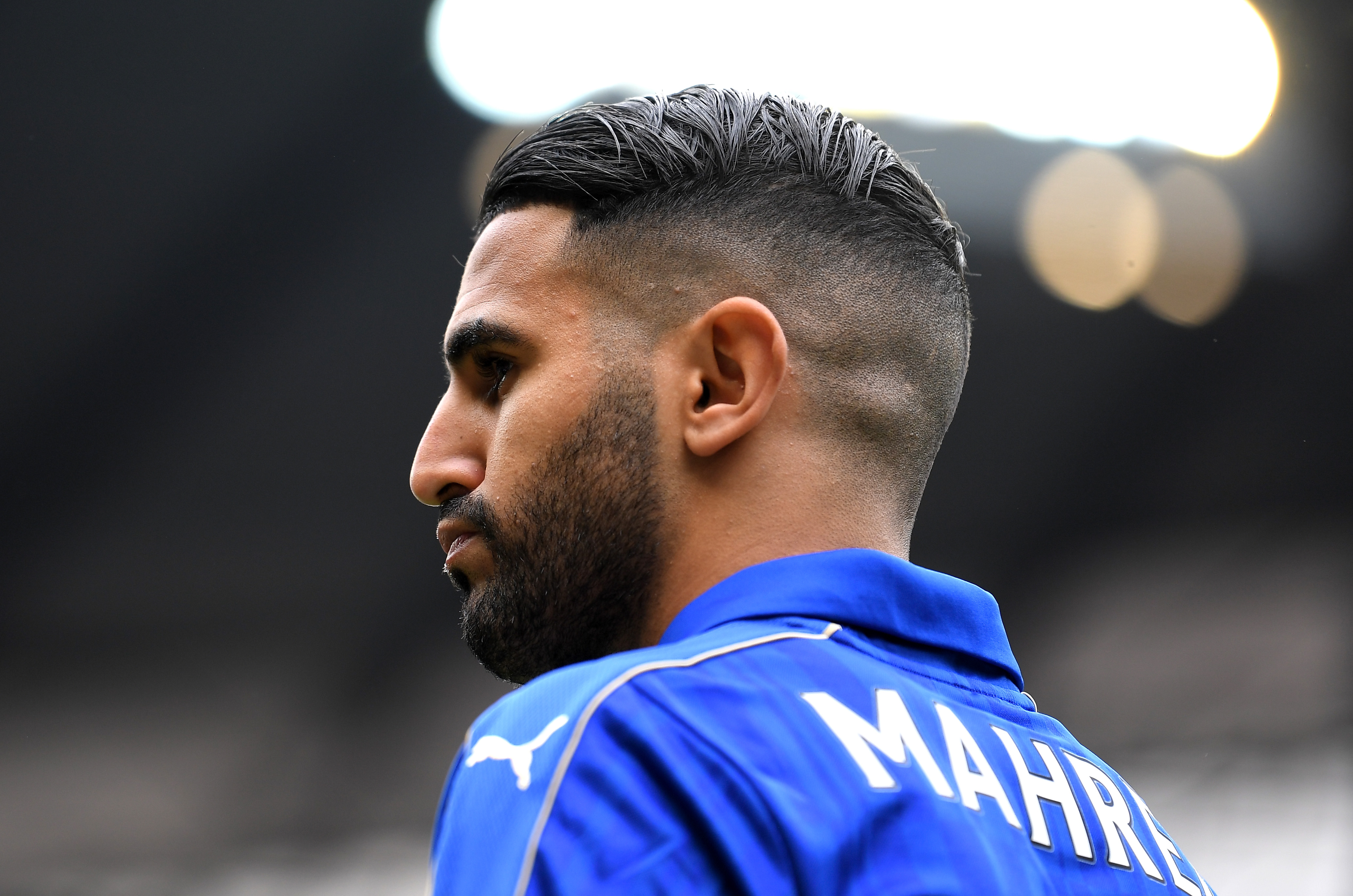 MANCHESTER, ENGLAND - MAY 13: Riyad Mahrez of Leicester City looks on during the Premier League match between Manchester City and Leicester City at Etihad Stadium on May 13, 2017 in Manchester, England.  (Photo by Laurence Griffiths/Getty Images)