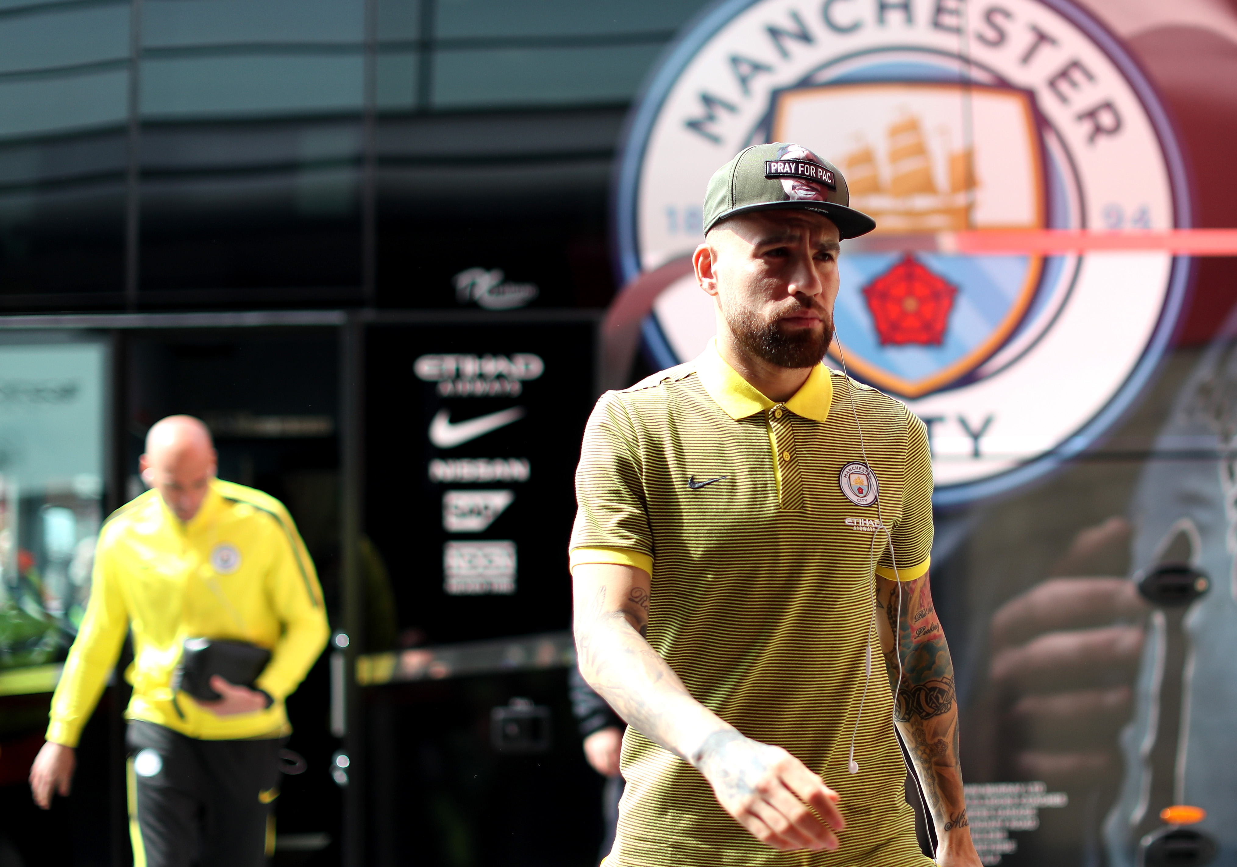 MIDDLESBROUGH, ENGLAND - APRIL 30: Nicolas Otamendi of Manchester City arrives at the stadium prior to the Premier League match between Middlesbrough and Manchester City at the Riverside Stadium on April 30, 2017 in Middlesbrough, England.  (Photo by Ian MacNicol/Getty Images)