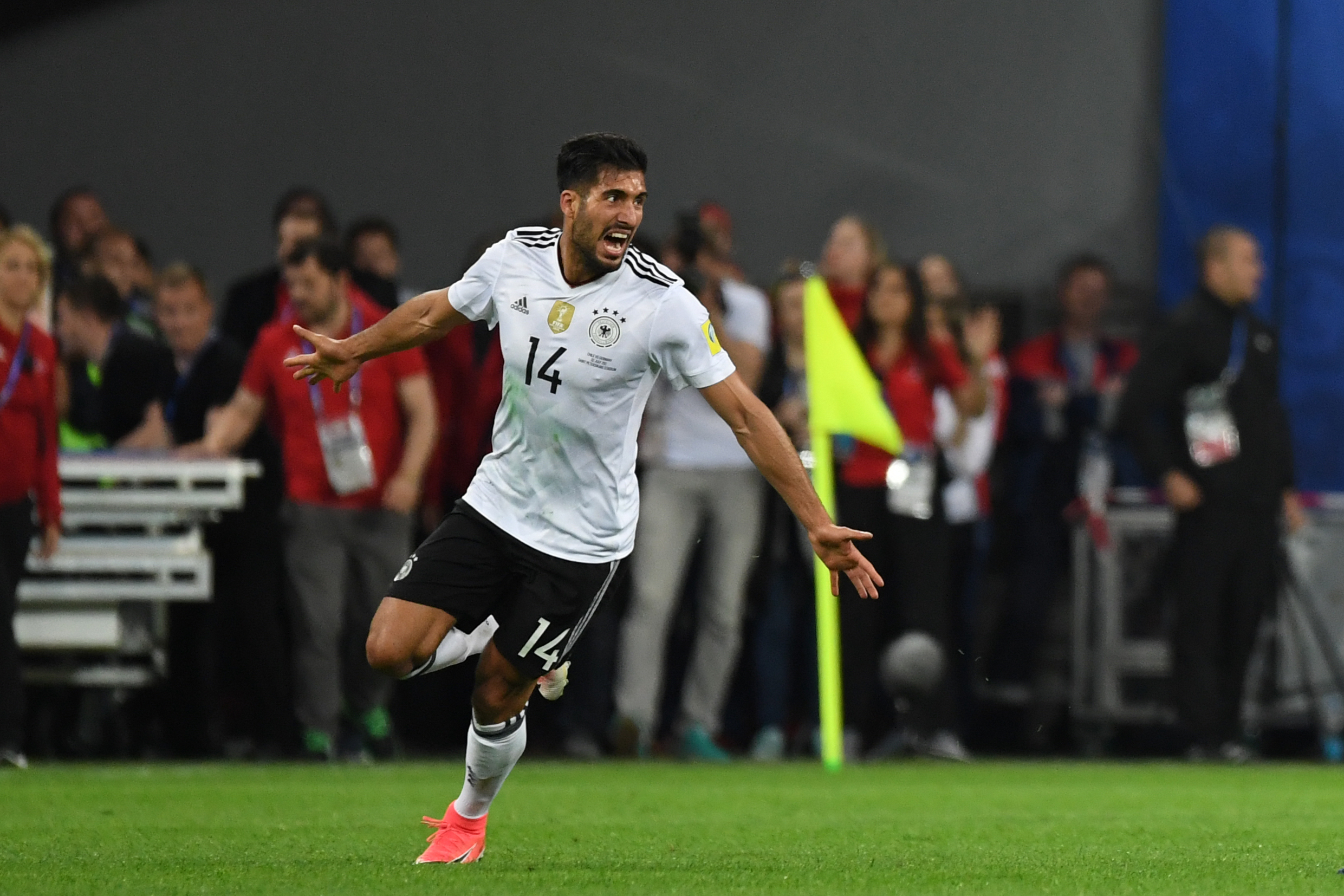 Germany's midfielder Emre Can celebrates winning the 2017 Confederations Cup final football match between Chile and Germany at the Saint Petersburg Stadium in Saint Petersburg on July 2, 2017. / AFP PHOTO / Kirill KUDRYAVTSEV        (Photo credit should read KIRILL KUDRYAVTSEV/AFP/Getty Images)