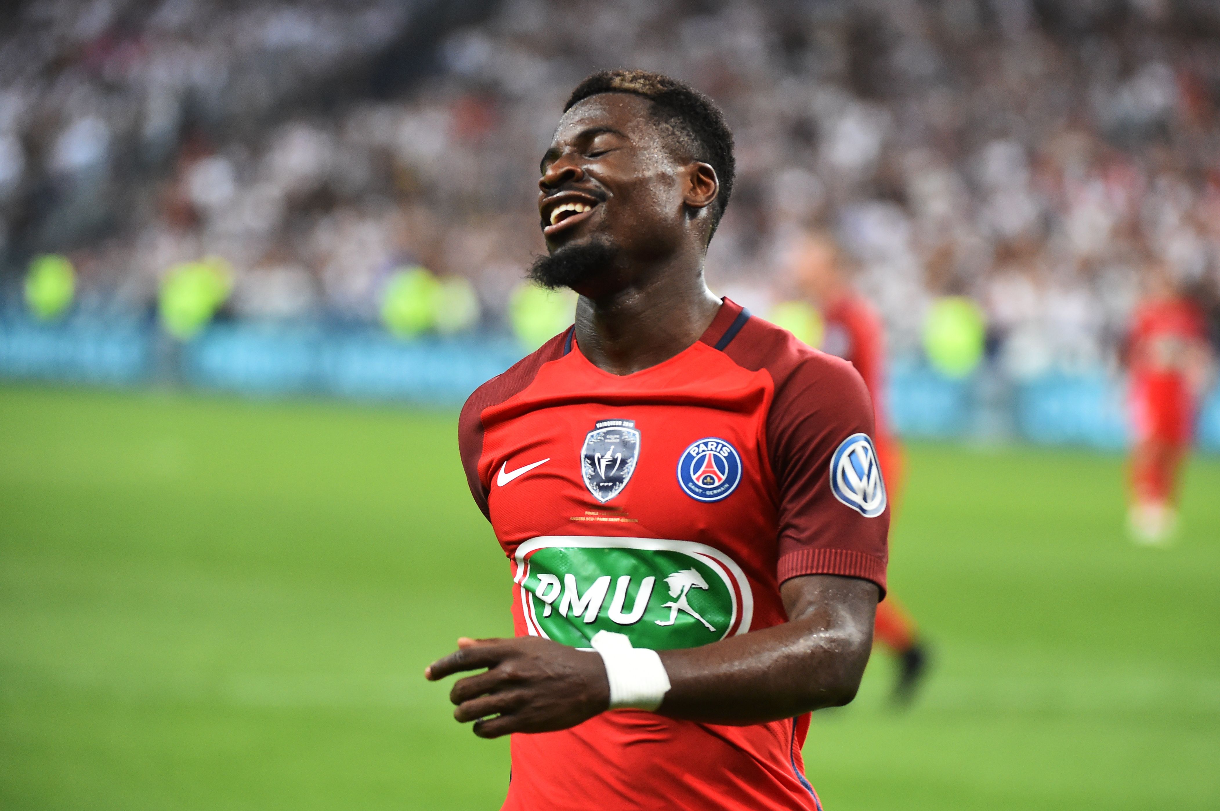 Paris Saint-Germain's Ivorian defender Serge Aurier reacts during the French Cup final football match between Paris Saint-Germain (PSG) and Angers (SCO) on May 27, 2017, at the Stade de France in Saint-Denis, north of Paris. / AFP PHOTO / JEAN-FRANCOIS MONIER        (Photo credit should read JEAN-FRANCOIS MONIER/AFP/Getty Images)