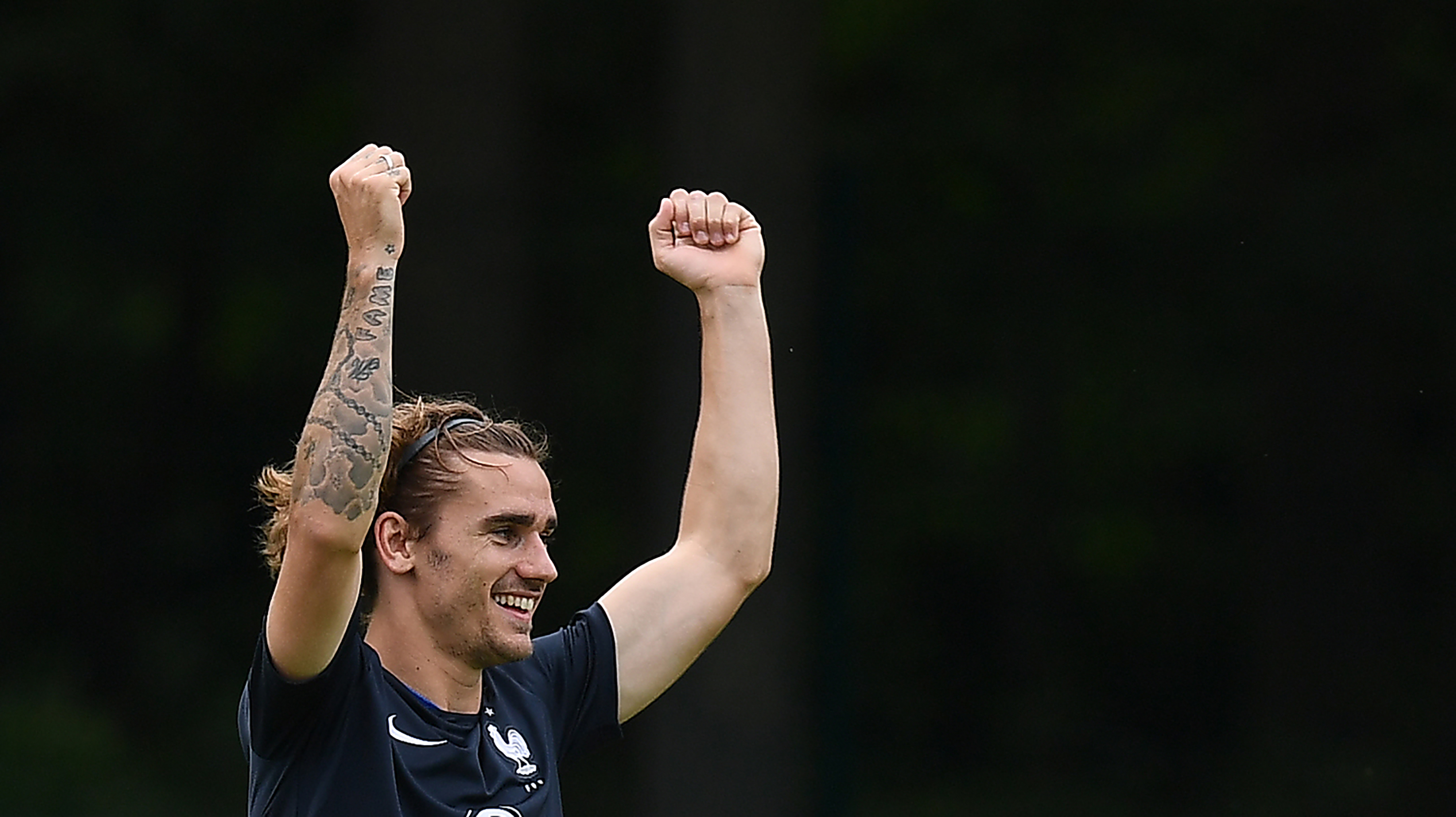 France's forward Antoine Griezmann reacts during a training session in Clairefontaine-en-Yvelines near Paris on June 11, 2017, two days before a friendly football match against England.  / AFP PHOTO / FRANCK FIFE        (Photo credit should read FRANCK FIFE/AFP/Getty Images)