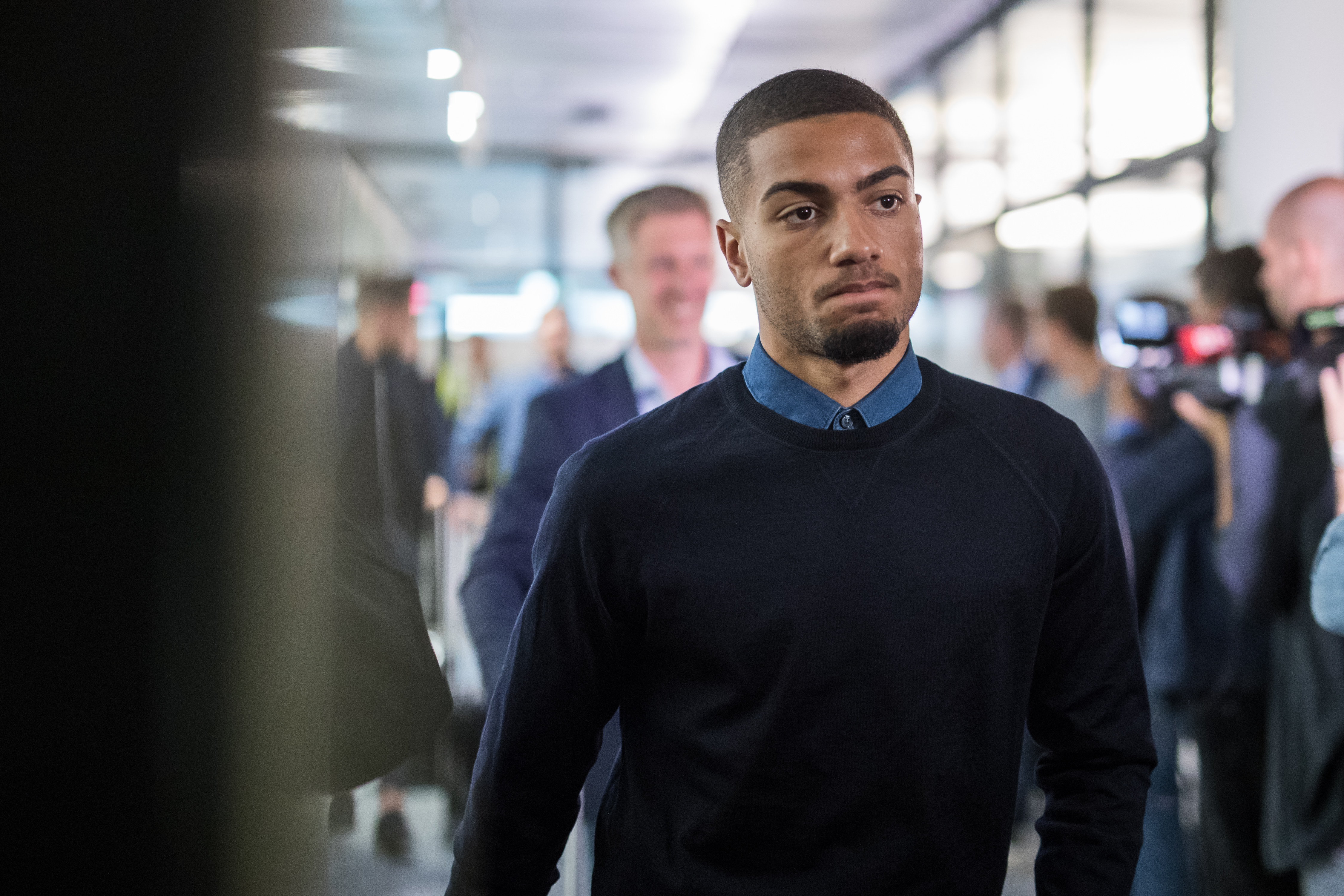 FRANKFURT AM MAIN, GERMANY - JULY 01:  Jeremy Toljan looks on during the Germany U21 National Team arrival at Frankfurt International Airport on July 1, 2017 in Frankfurt am Main, Germany.  (Photo by Simon Hofmann/Bongarts/Getty Images)