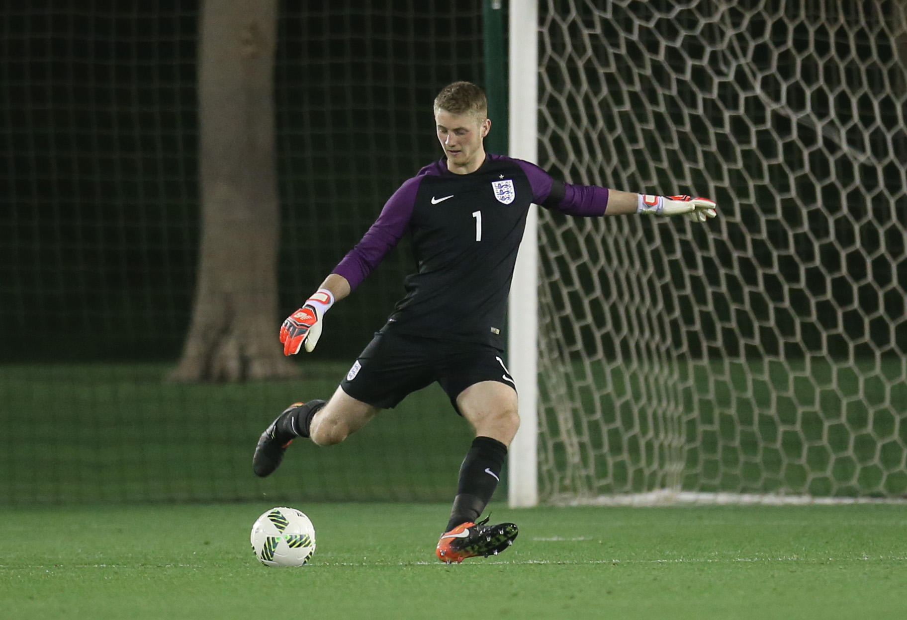 DOHA, QATAR - MARCH 24 :Jake Turner ,Goal Keeper  of England in action against during the England and Qatar U 18 friendly match at the Aspire pitch on March 24, 2017 in Doha, Qatar. (Photo by AK BijuRaj/Getty Images)