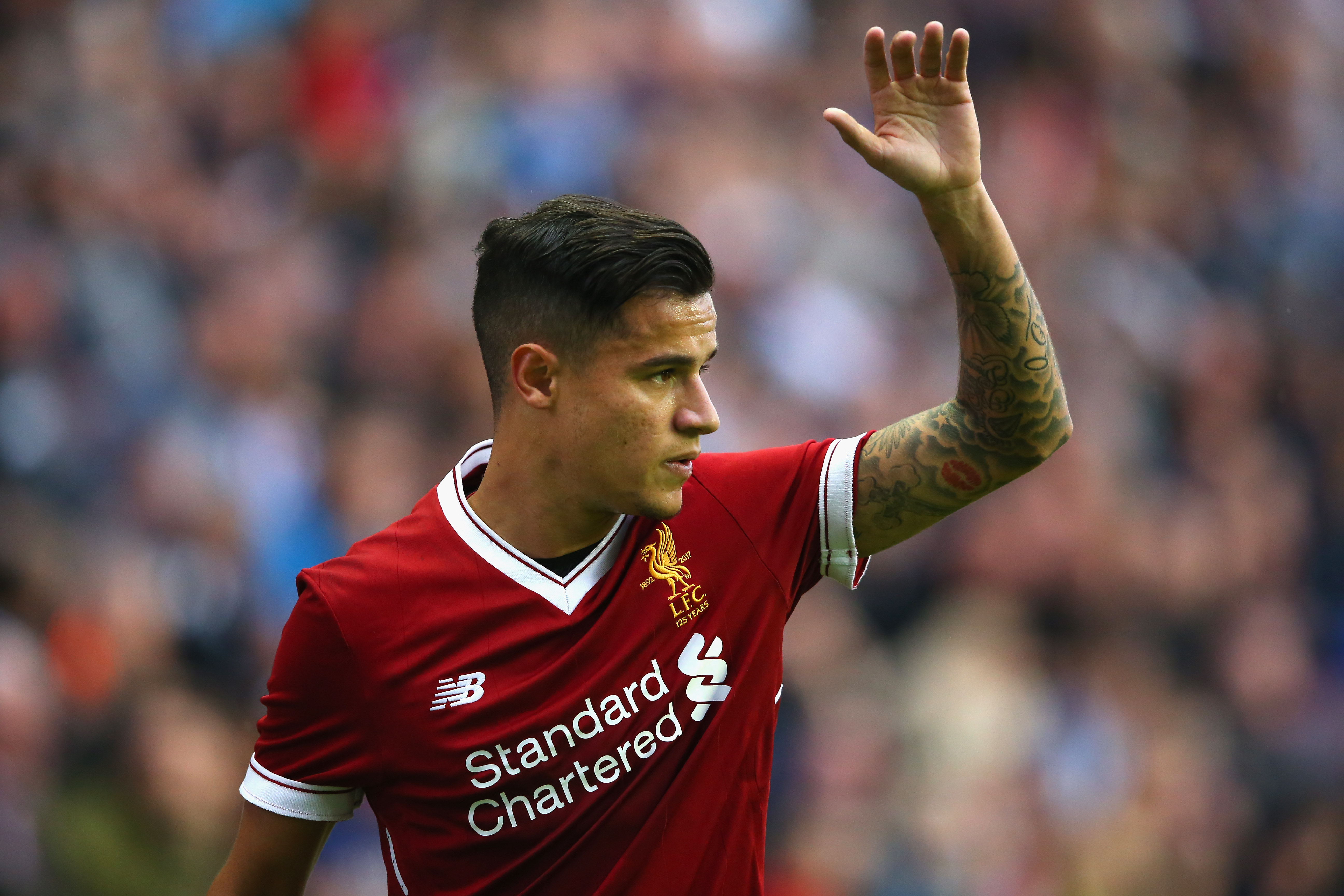 WIGAN, ENGLAND - JULY 14:  Philippe Coutinho of Liverpool during the pre-season friendly match between Wigan Athletic and Liverpool at DW Stadium on July 14, 2017 in Wigan, England.  (Photo by Alex Livesey/Getty Images)