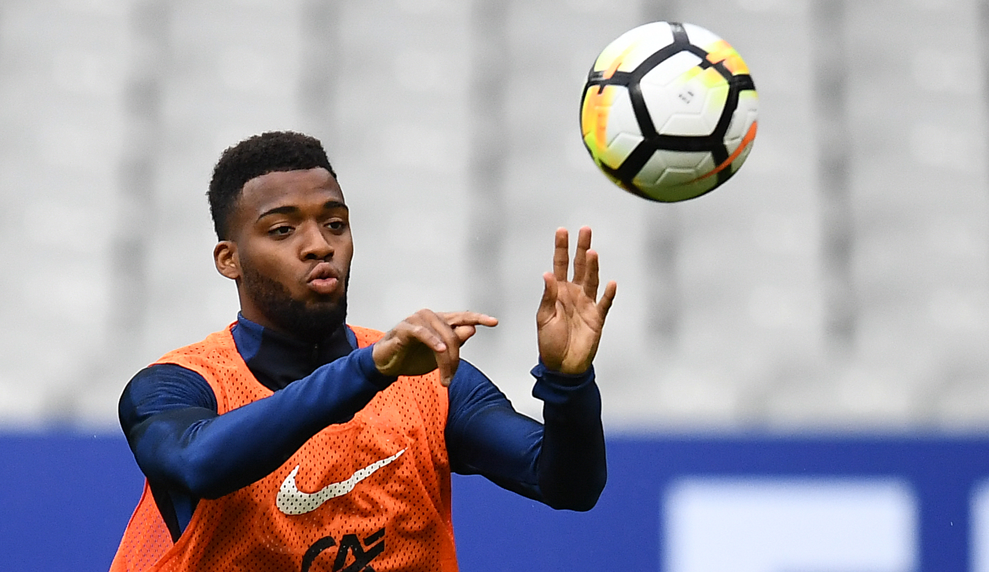 France's forward Thomas Lemar attends a training session at the Stade de France stadium in Saint-Denis, north of Paris, on August 30, 2017, on the eve of the FIFA World Cup 2018 qualifying football match The Netherlands.  / AFP PHOTO / FRANCK FIFE        (Photo credit should read FRANCK FIFE/AFP/Getty Images)