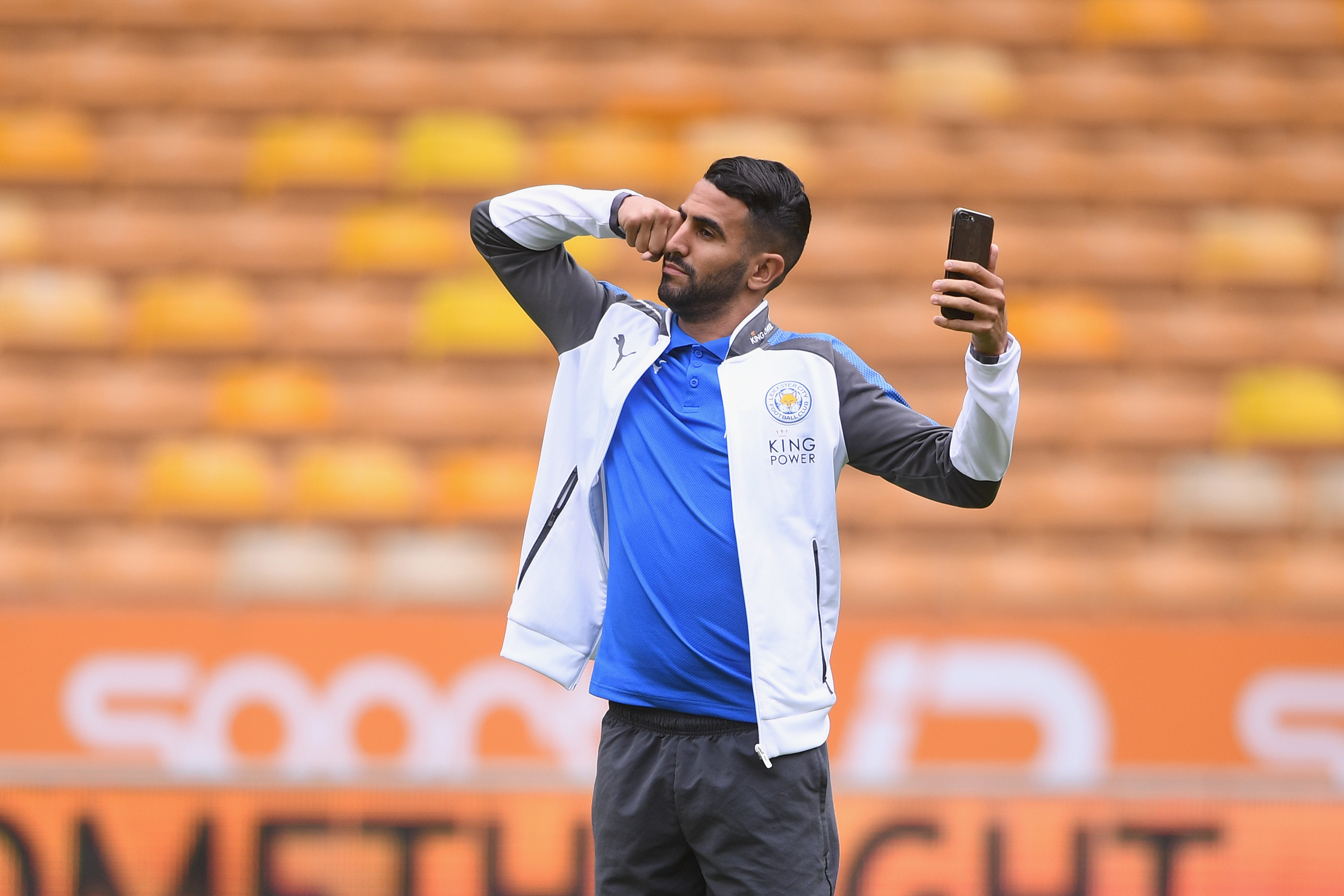 WOLVERHAMPTON, ENGLAND - JULY 29: Riyad Mahrez of Leicester looks on before the pre-season friendly match between Wolverhampton Wanderers and Leicester City at Molineux on July 29, 2017 in Wolverhampton, England.  (Photo by Michael Regan/Getty Images)