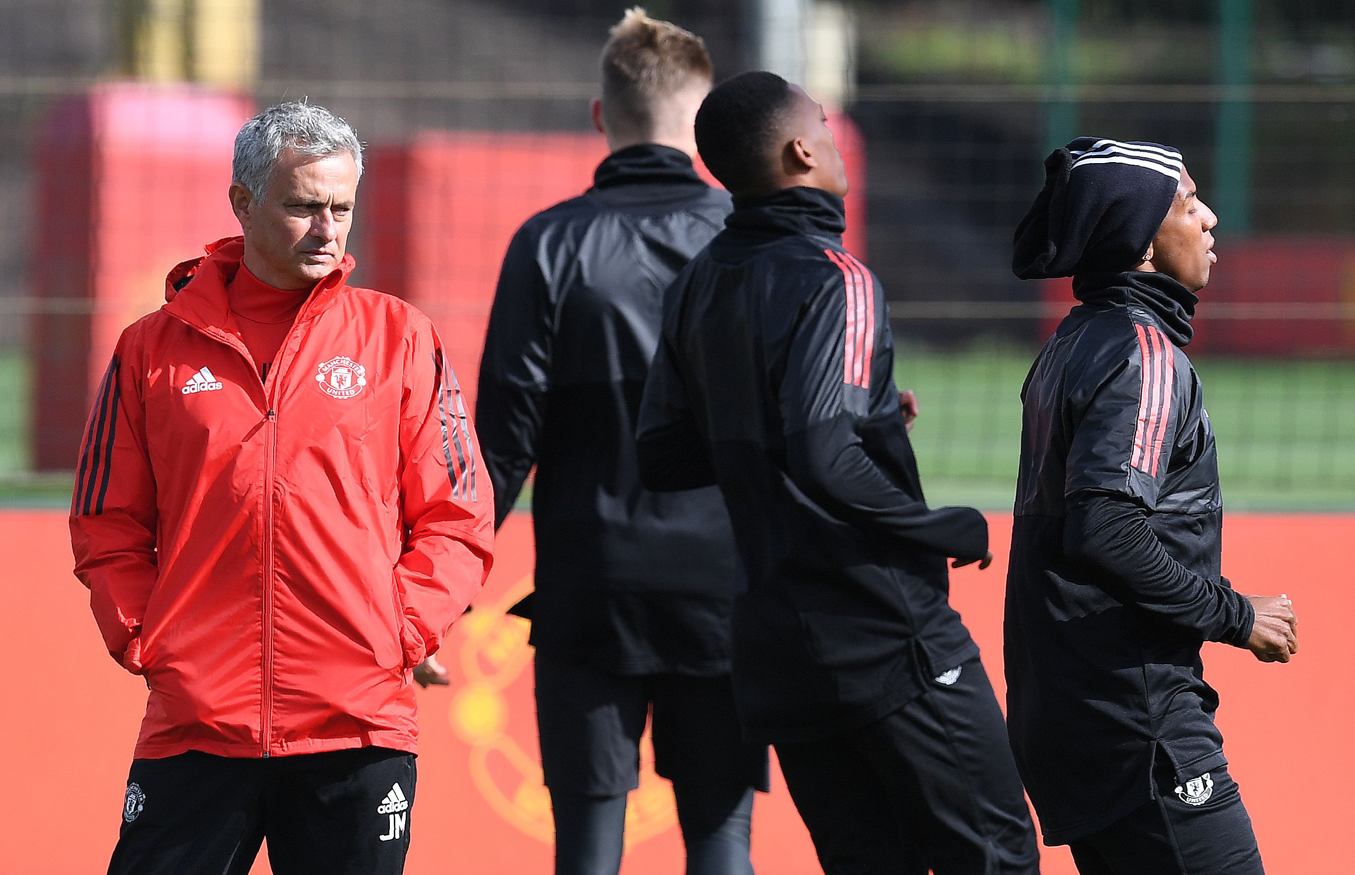 Manchester United's Portuguese manager Jose Mourinho watches his playesr during a team training session at the club's training complex near Carrington, west of Manchester in north west England on September 11, 2017, on the eve of their UEFA Champions League Group A football match against FC Basel. / AFP PHOTO / Paul ELLIS        (Photo credit should read PAUL ELLIS/AFP/Getty Images)