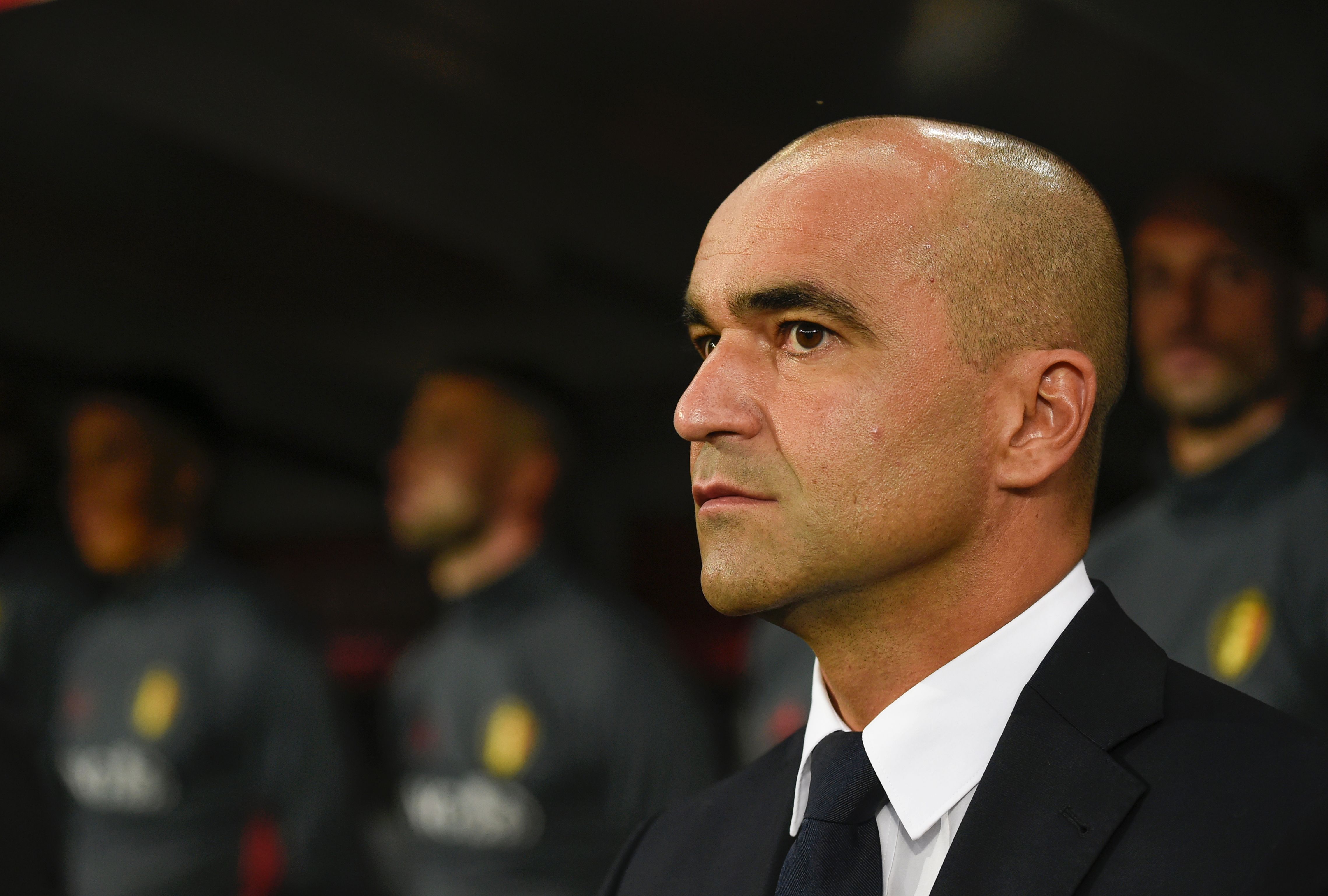 Belgium's head coach Roberto Martinez looks on during the WC 2018 football qualification football match between Belgium and Gibraltar, at the Dufrasne Stadium, on August 31, 2017 in Sclessin.  / AFP PHOTO / JOHN THYS        (Photo credit should read JOHN THYS/AFP/Getty Images)