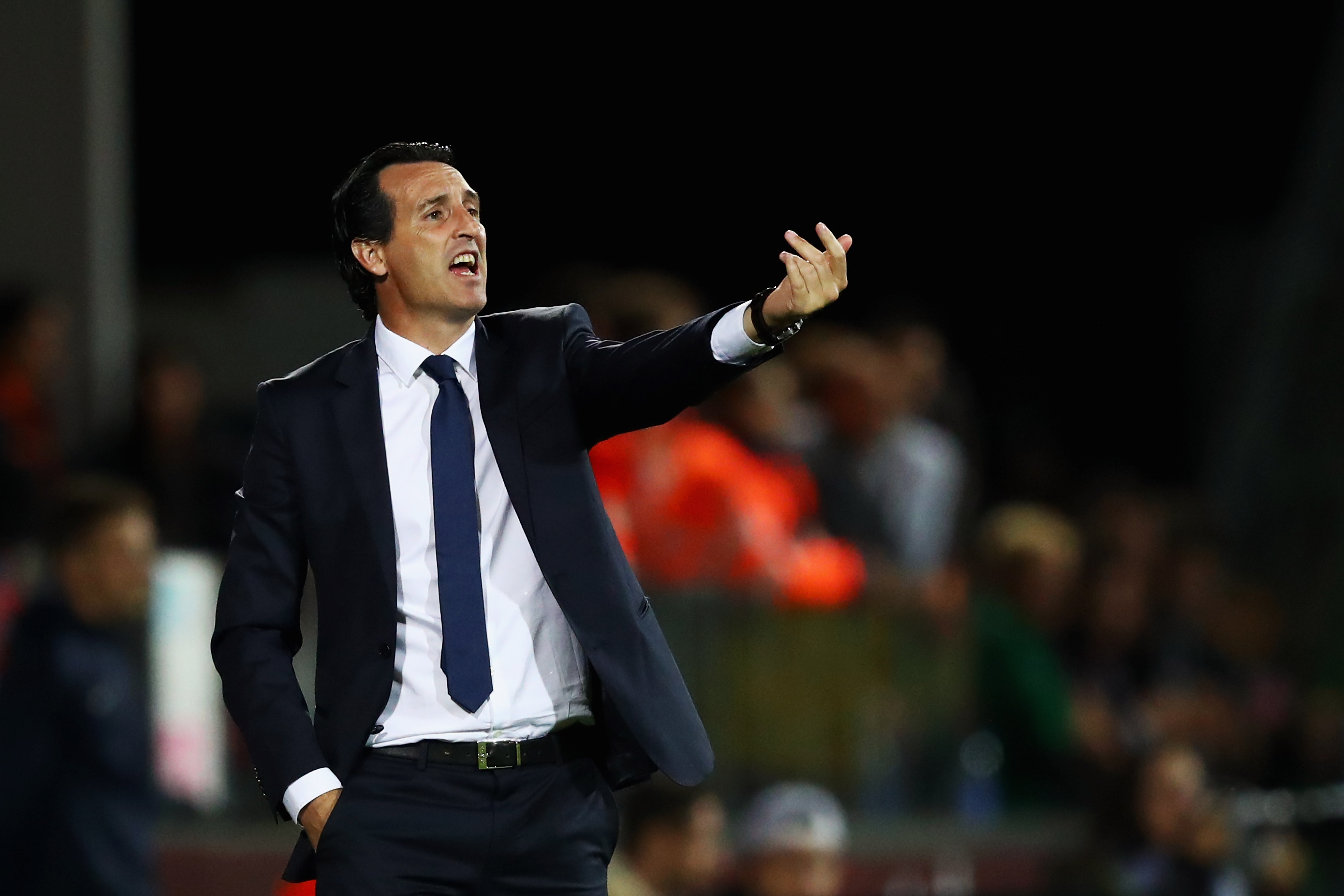 METZ, FRANCE - SEPTEMBER 08:  PSG Manager / Head Coach, Unai Emery is pictured during the Ligue 1 match between Metz and Paris Saint Germain or PSG held at Stade Saint-Symphorien  on September 8, 2017 in Metz, France.  (Photo by Dean Mouhtaropoulos/Getty Images)