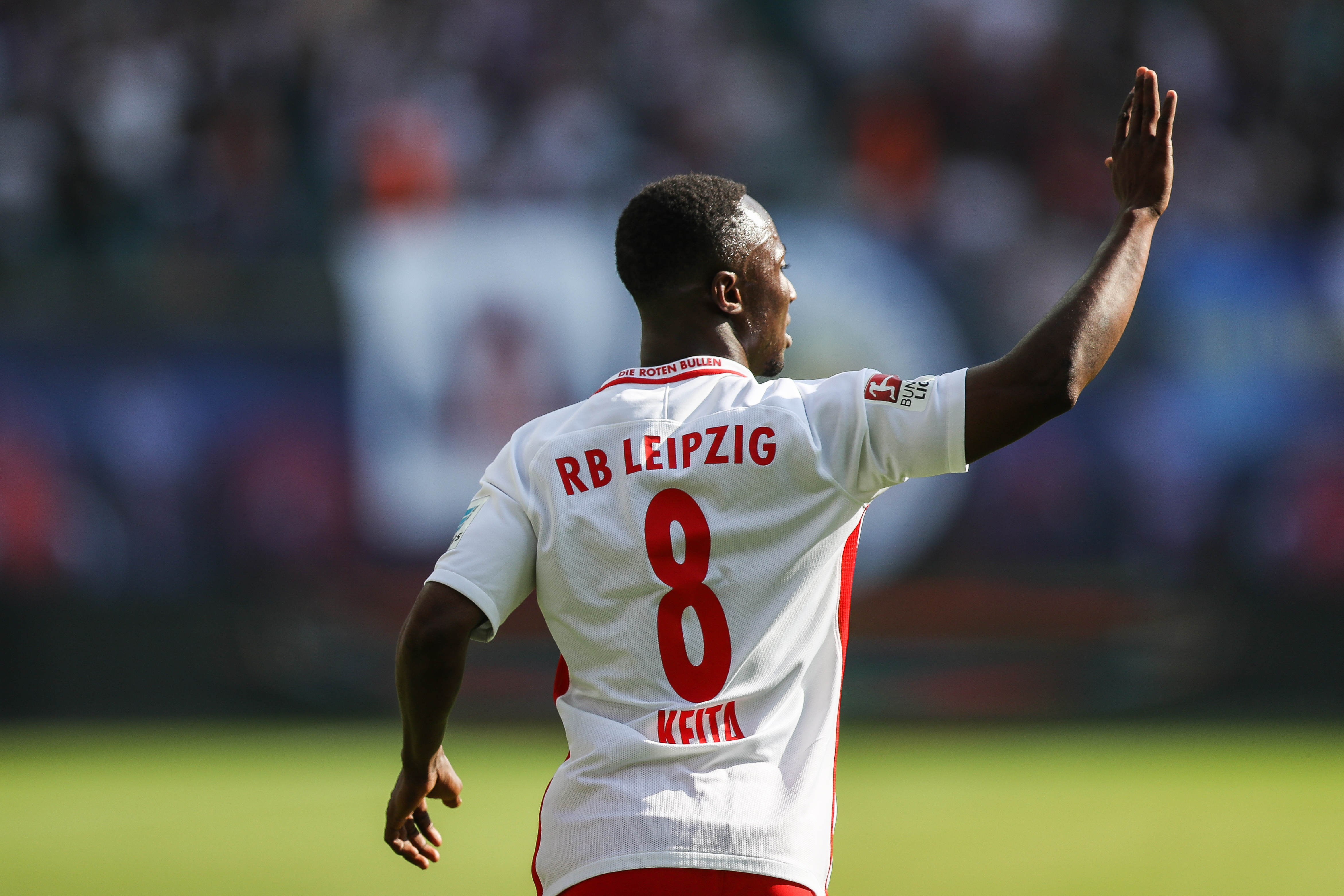 LEIPZIG, GERMANY - APRIL 01: Naby Keitab celebrates after scoring a goal to make it 1-0  the Bundesliga match between RB Leipzig and SV Darmstadt 98 at Red Bull Arena on April 1, 2017 in Leipzig, Germany. (Photo by Maja Hitij/Bongarts/Getty Images)