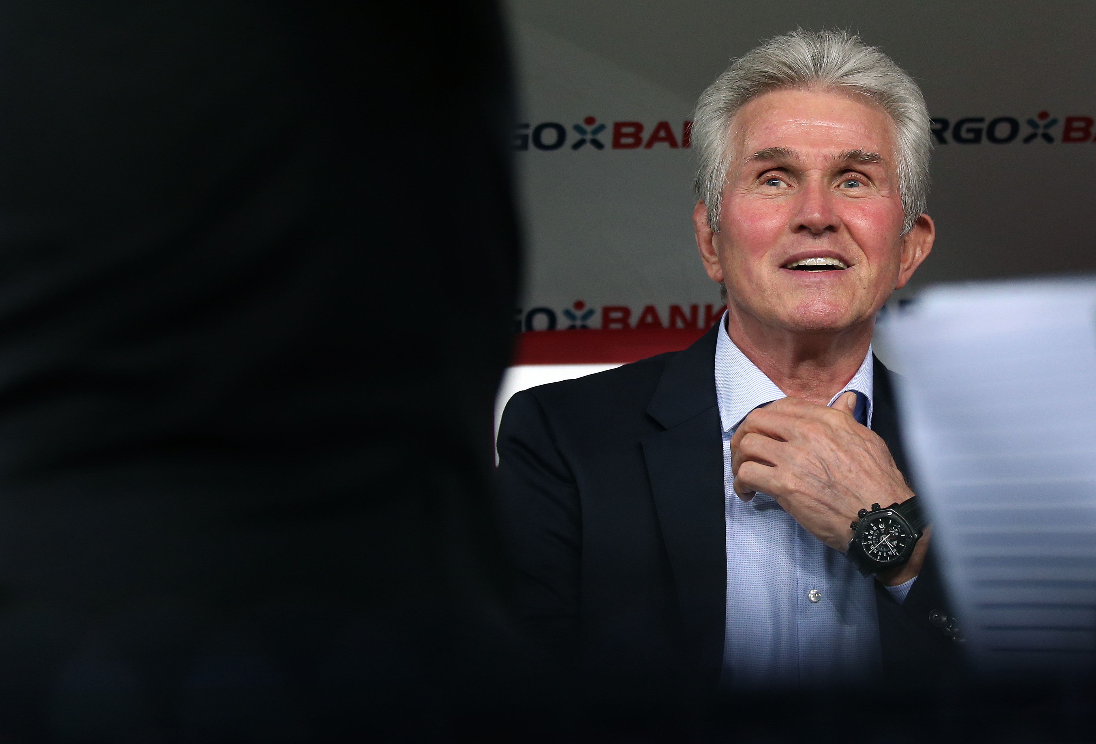 LEIPZIG, GERMANY - OCTOBER 25: Head coach Jupp Heynckes of Muenchen smiles prior to the DFB Cup round 2 match between RB Leipzig and Bayern Muenchen at Red Bull Arena on October 25, 2017 in Leipzig, Germany. (Photo by Ronny Hartmann/Bongarts/Getty Images)