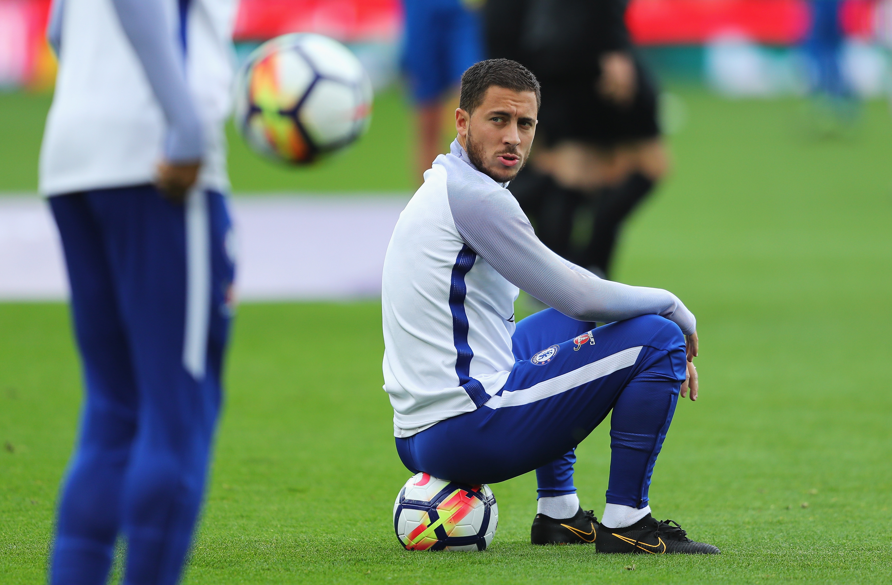 STOKE ON TRENT, ENGLAND - SEPTEMBER 23:  Eden Hazard of Chelsea looks on prior to the Premier League match between Stoke City and Chelsea at Bet365 Stadium on September 23, 2017 in Stoke on Trent, England.  (Photo by Richard Heathcote/Getty Images)