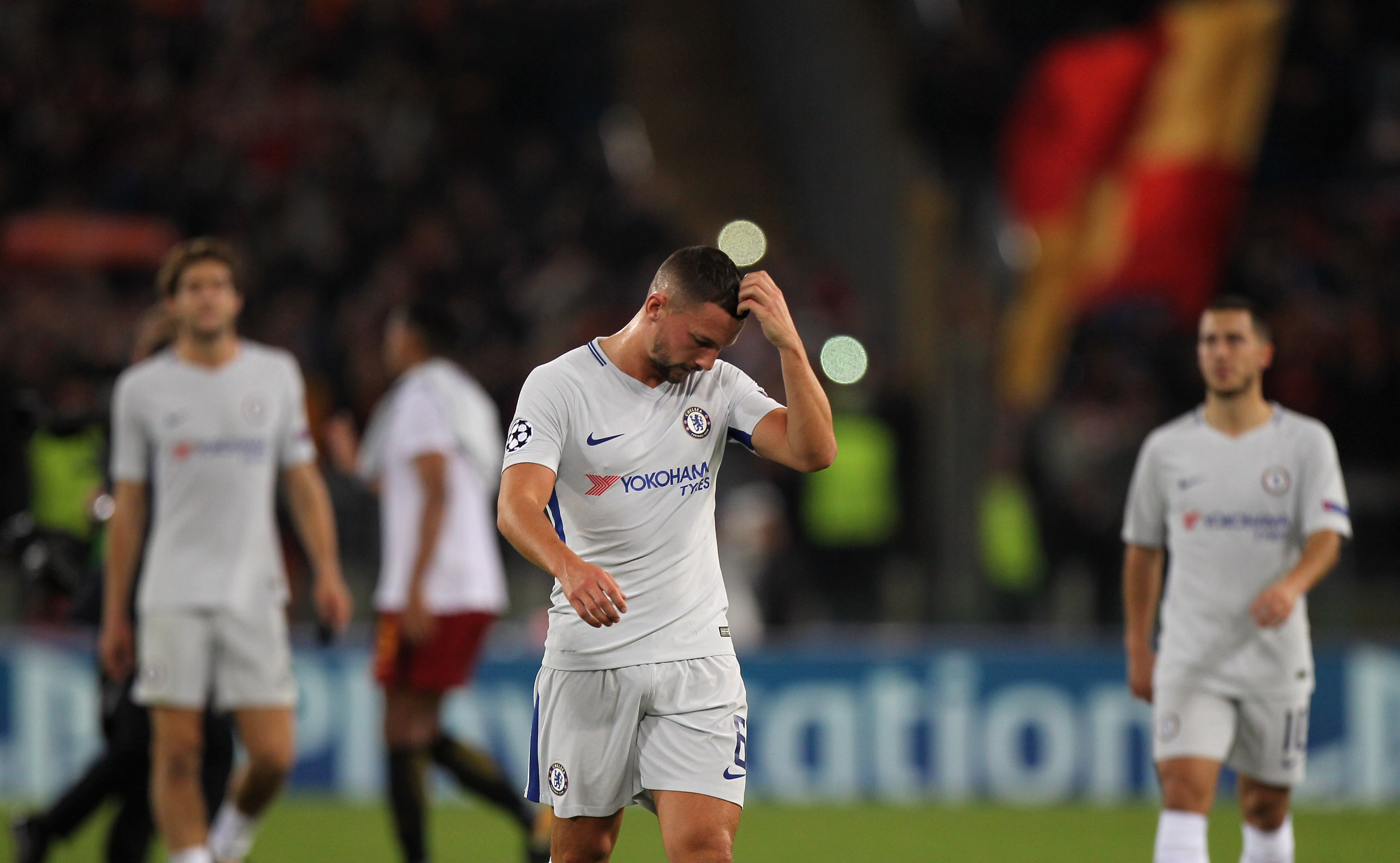 ROME, ITALY - OCTOBER 31:  Danny Drinkwater of Chelsea FC reacts after the UEFA Champions League group C match between AS Roma and Chelsea FC at Stadio Olimpico on October 31, 2017 in Rome, Italy.  (Photo by Paolo Bruno/Getty Images )