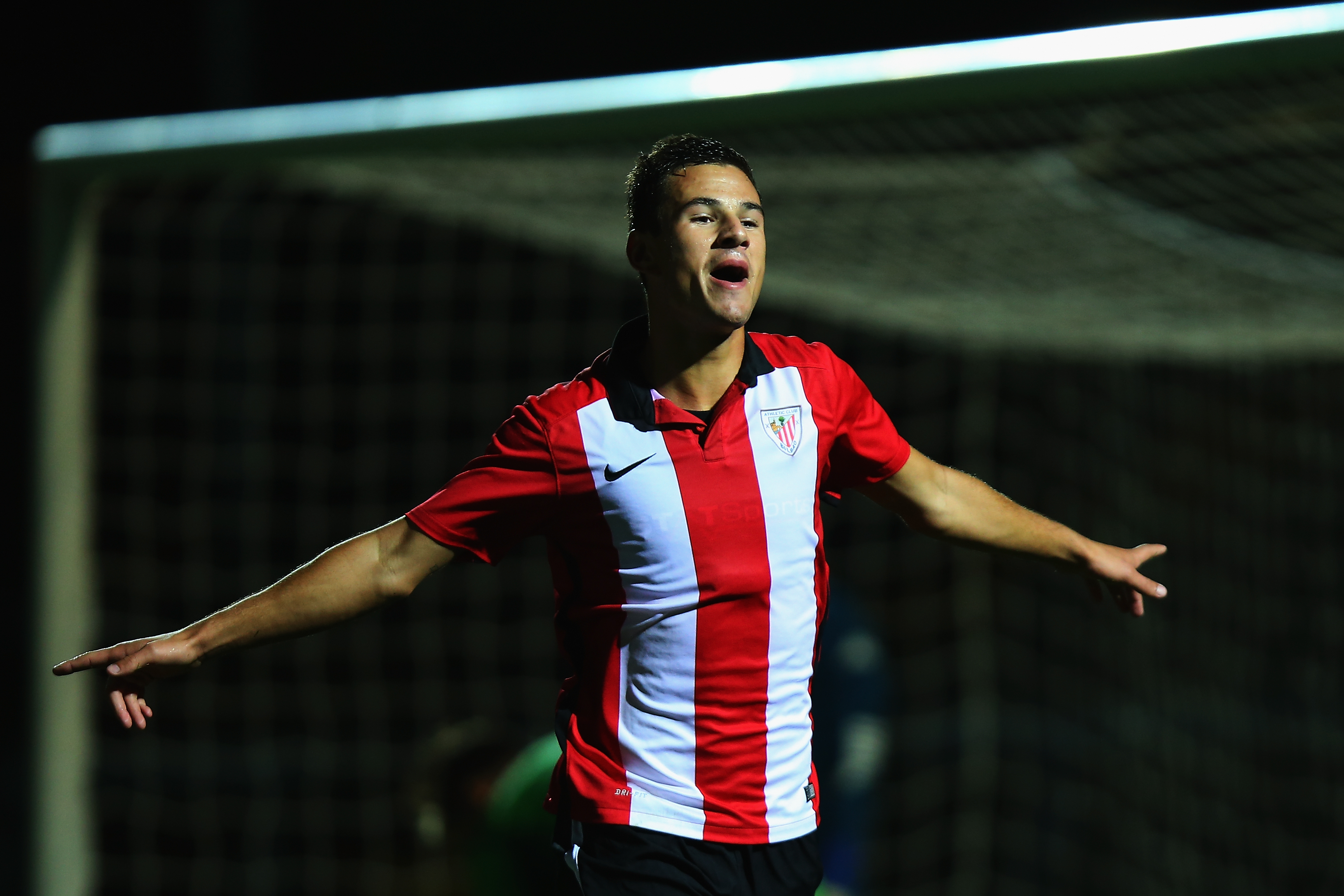 HIGH WYCOMBE, ENGLAND - SEPTEMBER 09:  Gorka Guruzeta of Athletic Club Bilbao celebrates scoring during the Premier League International Cup match between Borussia Monchengladbach II and Athletic Club U21 at Adams Park on September 9, 2015 in High Wycombe, England.  (Photo by Bryn Lennon/Getty Images)