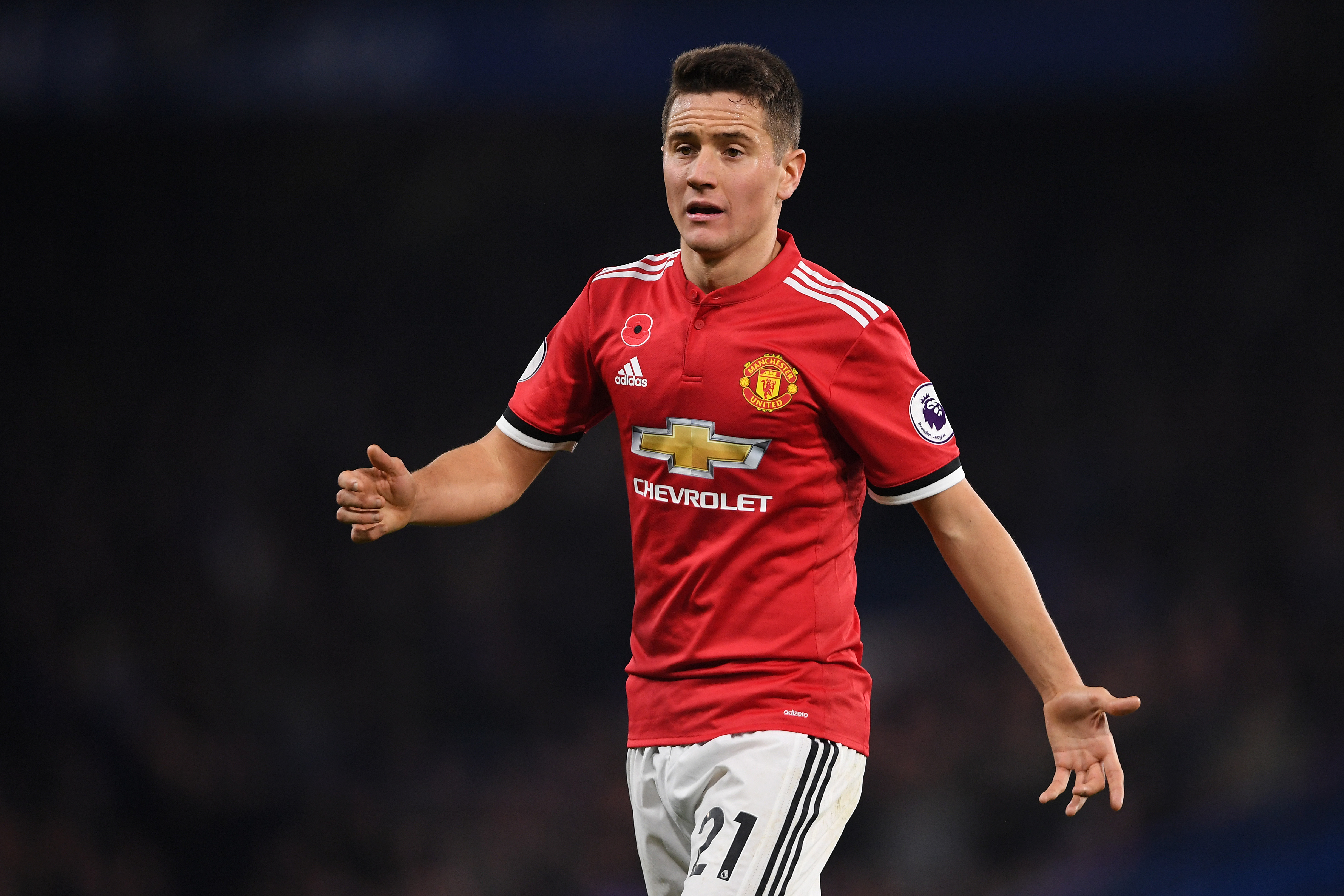 LONDON, ENGLAND - NOVEMBER 05:  Ander Herrera of Manchester United in action during the Premier League match between Chelsea and Manchester United at Stamford Bridge on November 5, 2017 in London, England.  (Photo by Mike Hewitt/Getty Images)