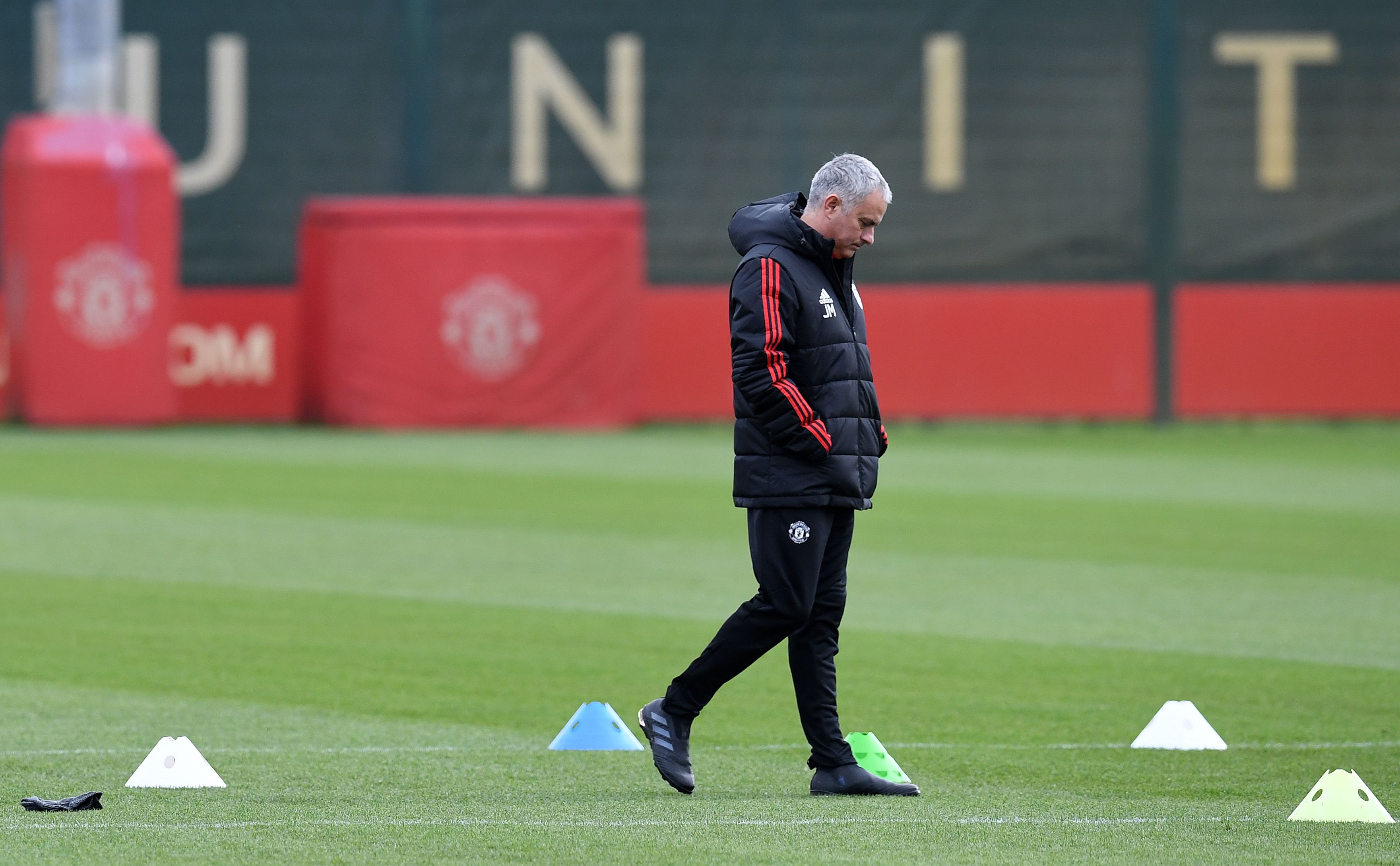 Manchester United's Portuguese manager Jose Mourinho attends a team training session at the club's training complex near Carrington, west of Manchester in north west England on November 21, 2017, on the eve of their UEFA Champions League Group A football match against Basel. / AFP PHOTO / Paul ELLIS        (Photo credit should read PAUL ELLIS/AFP/Getty Images)