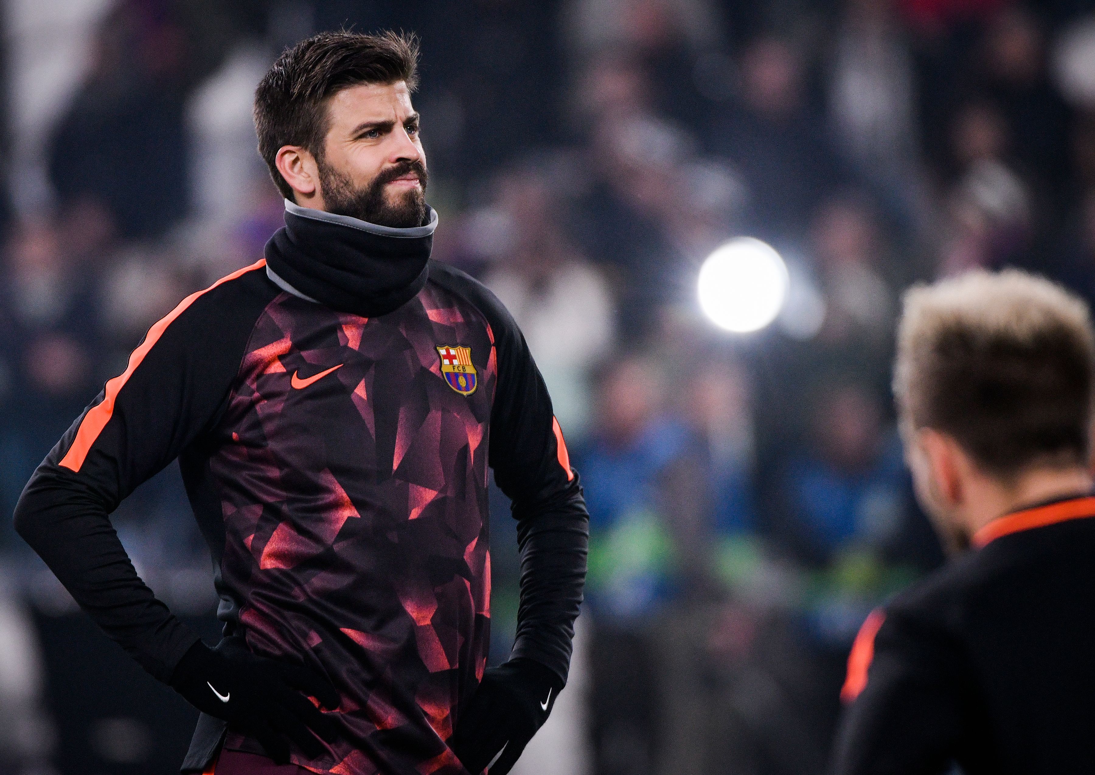 Barcelona's Spanish defender Gerard Pique looks on before the UEFA Champions League Group D football match Juventus Barcelona on November 22, 2017 at the Juventus stadium in Turin.  / AFP PHOTO / Federico TARDITO        (Photo credit should read FEDERICO TARDITO/AFP/Getty Images)